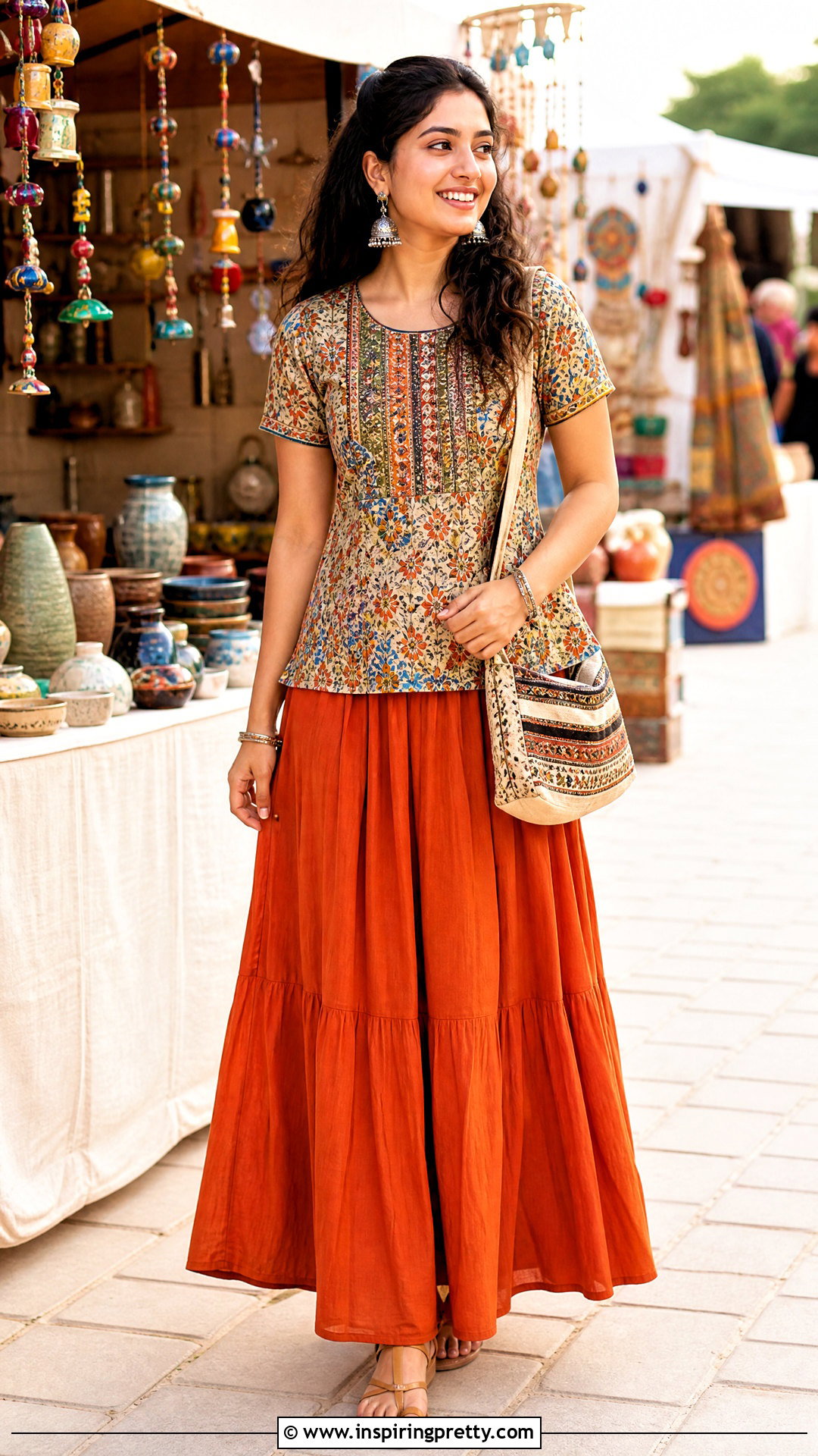 Orange Indian Skirt And Printed Top Outfit - 50 indian skirt and top outfits