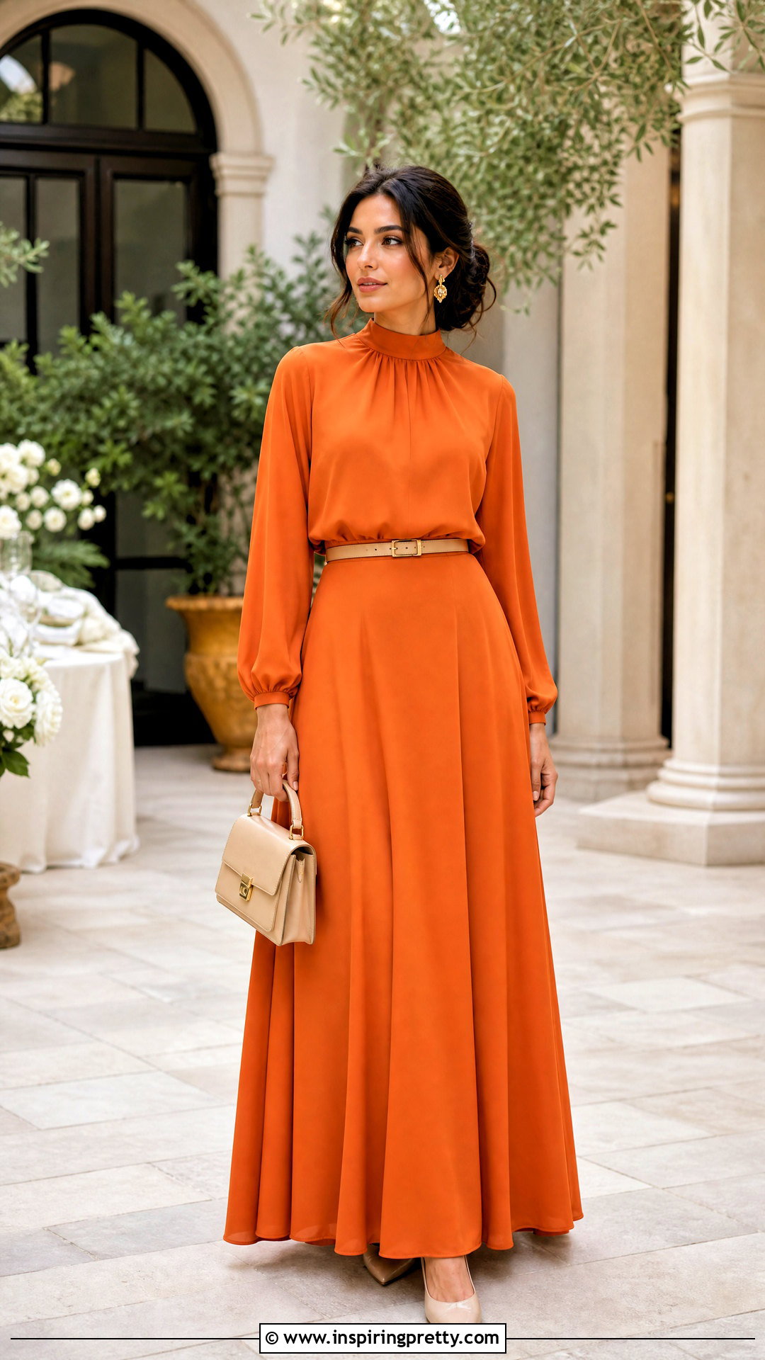Orange Modest Maxi Skirt And Long Sleeve Top Set - 25 orange skirt and top set outfits