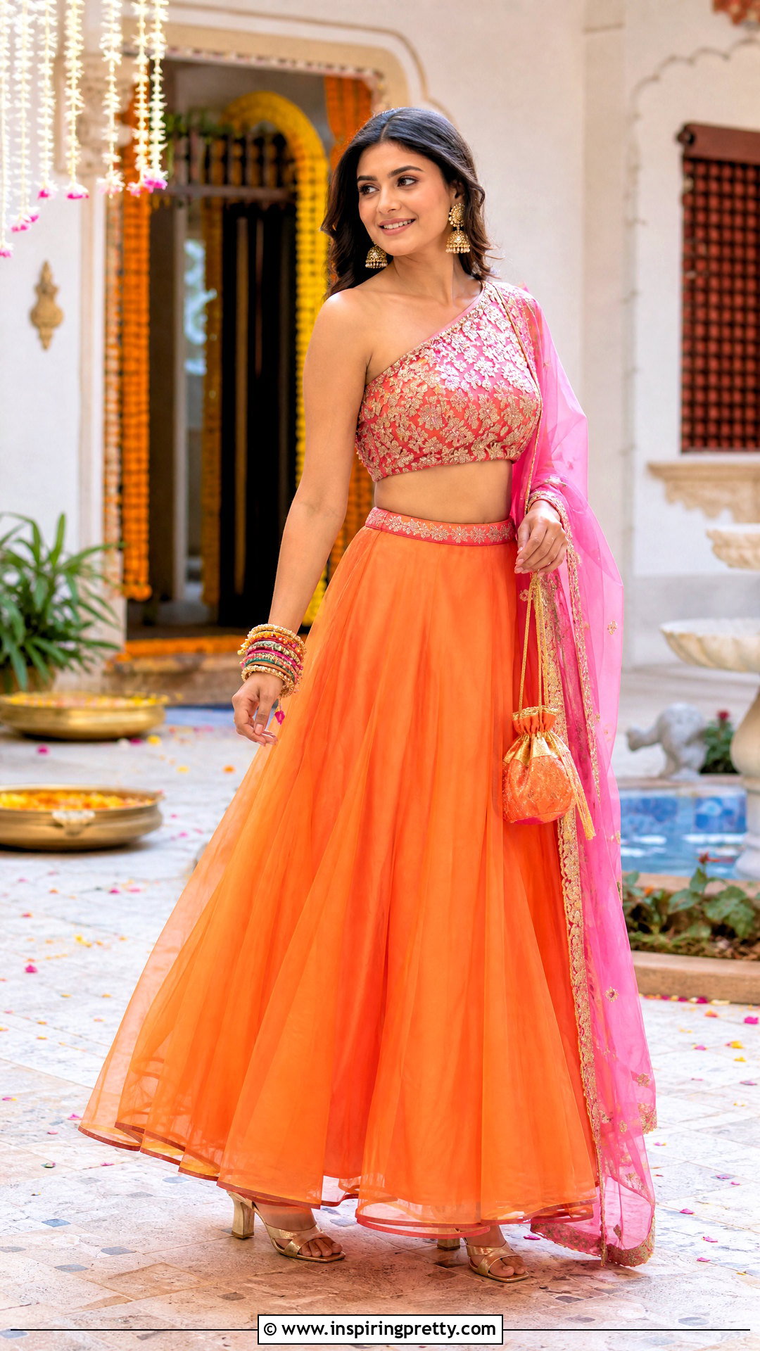 Orange Organza Crop Top Lehenga Outfit - 50 organza crop top lehenga outfit ideas