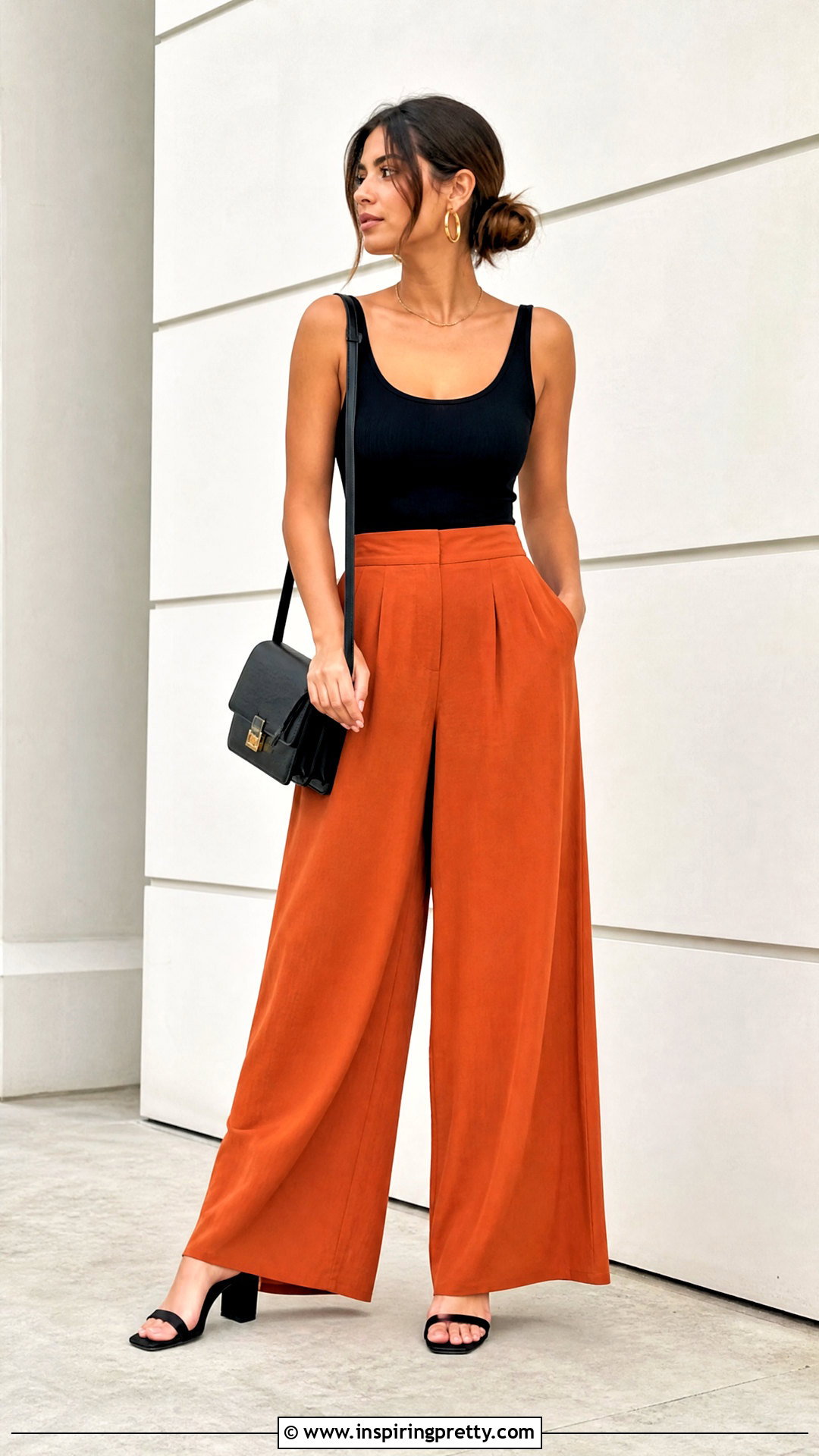 Orange Palazzo Trousers With Black Top - 50 palazzo trouser and top for ladies