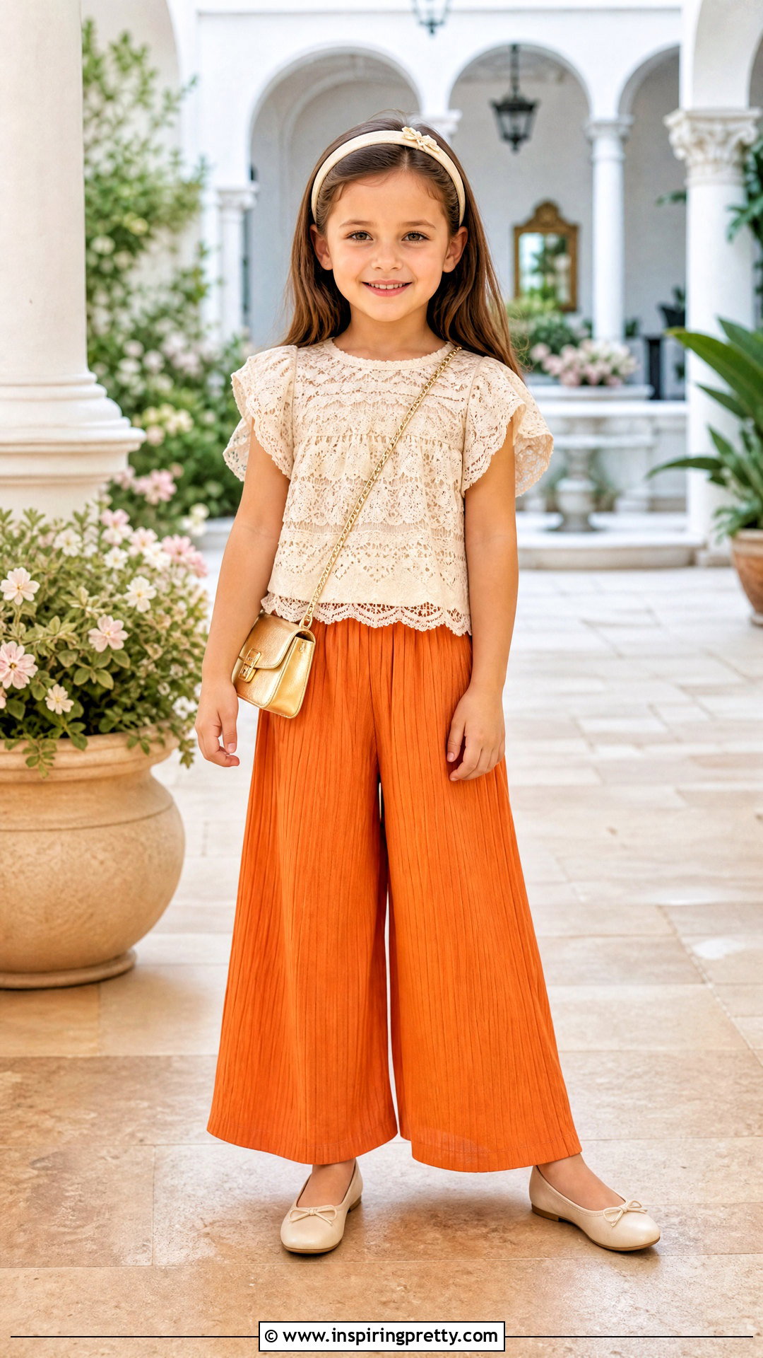 Orange Palazzo With Cream Lace Top - 50 kids plazo with tops