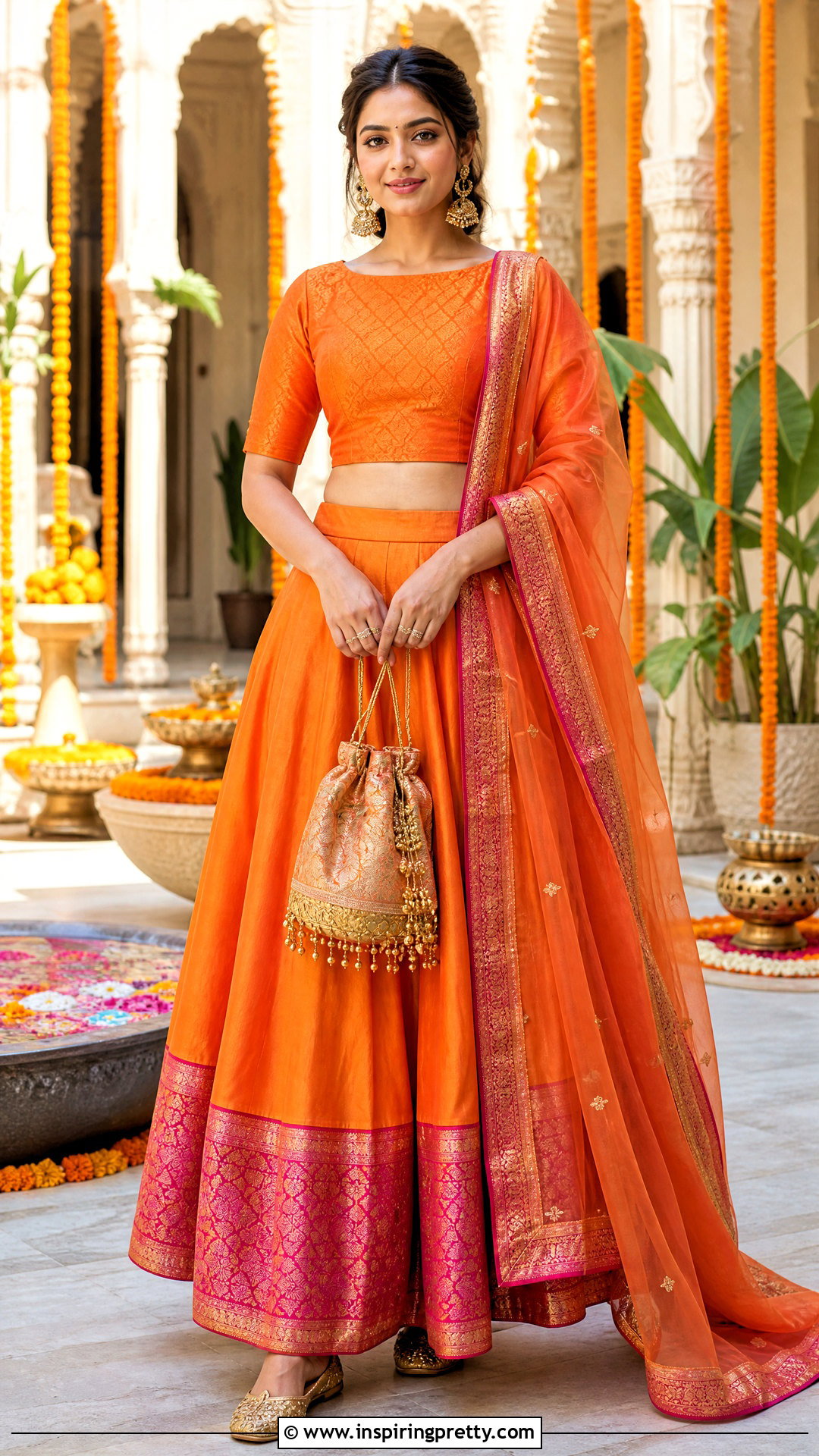 Orange Silk Crop Top Lehenga - 50 crop top lehenga designs