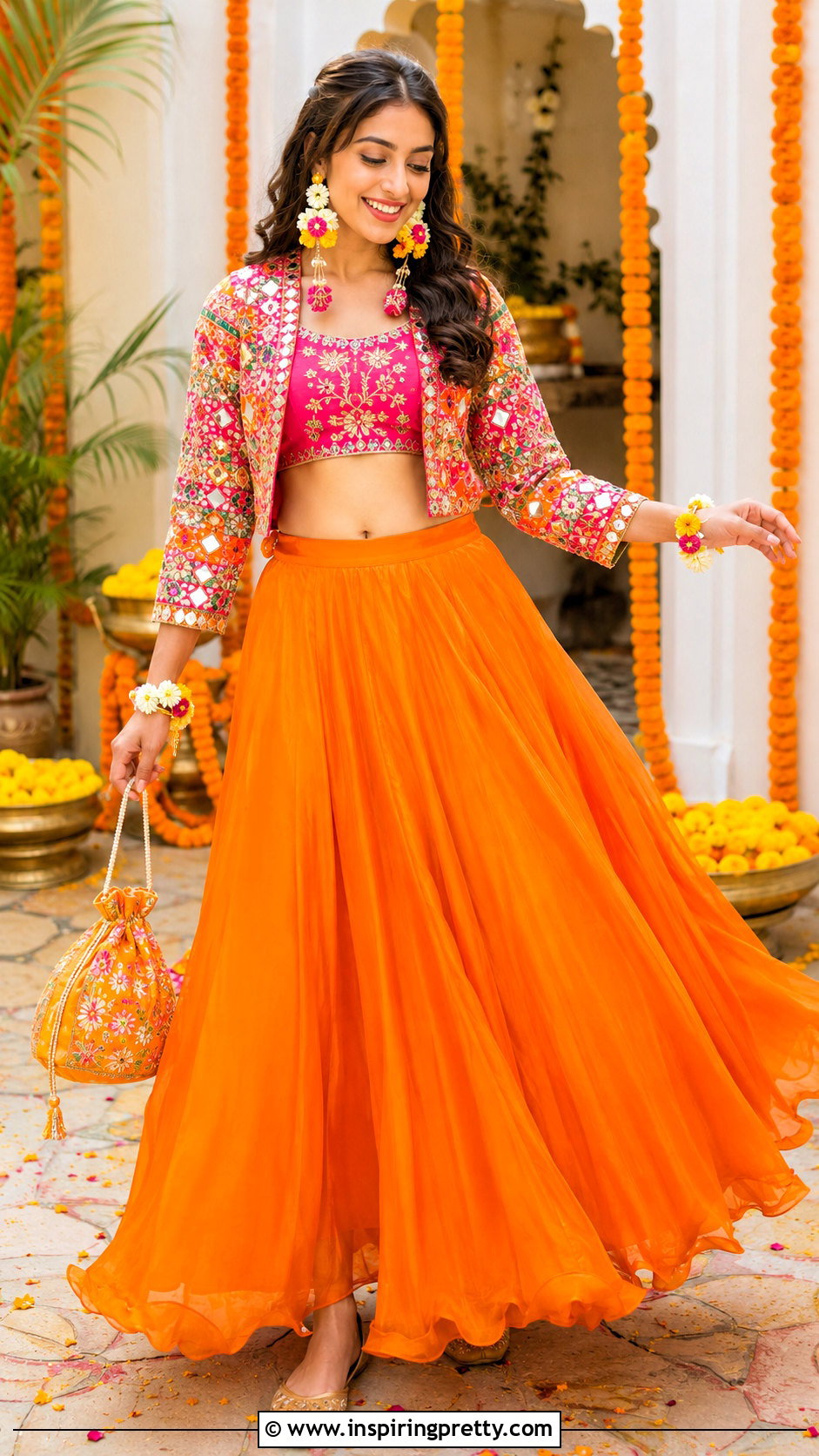 Orange Skirt And Crop Top For Haldi - 50 skirt and crop top indian weddings