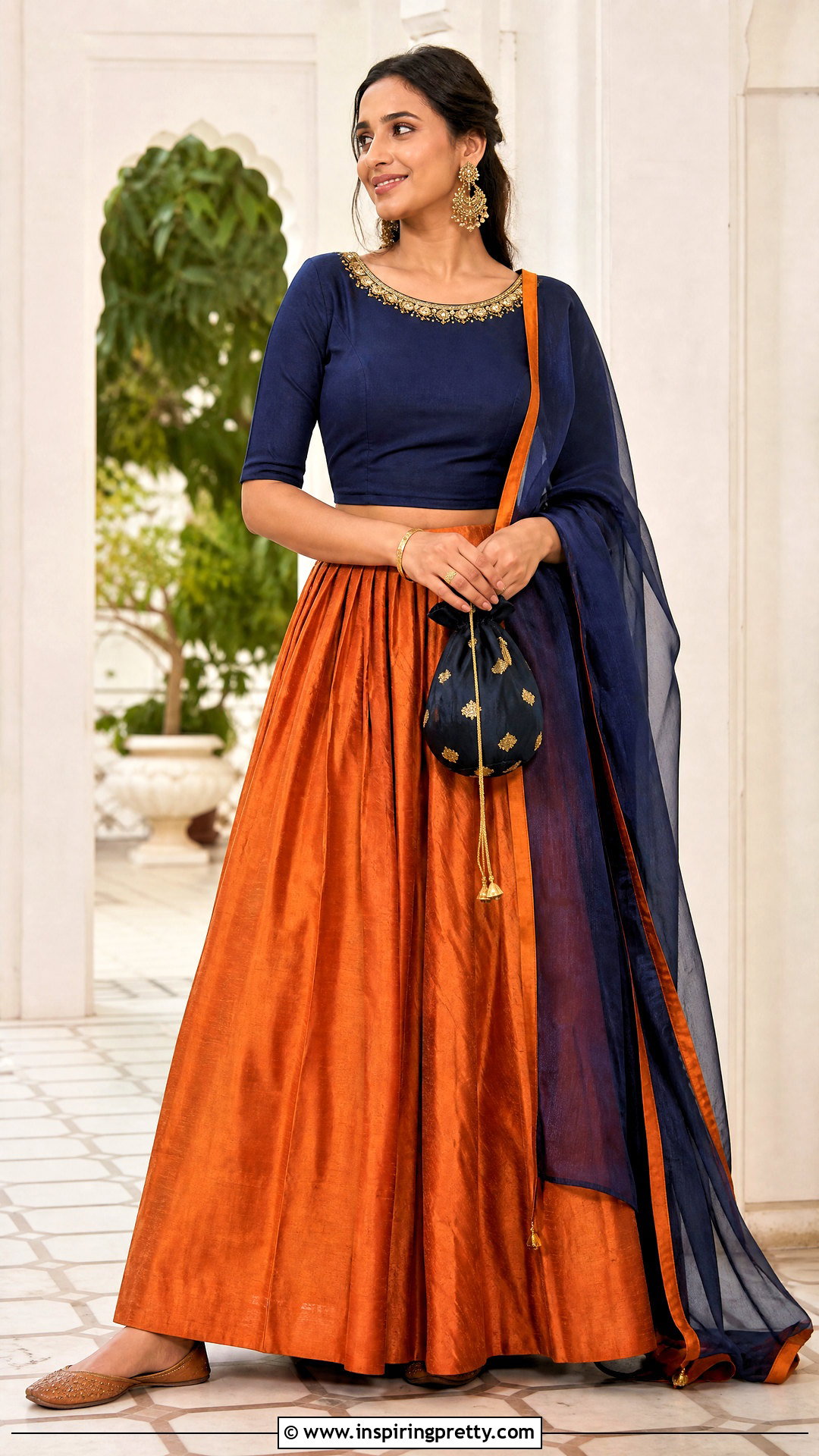 Orange Skirt And Navy Top Indian Outfit - 50 skirt and top indian outfits