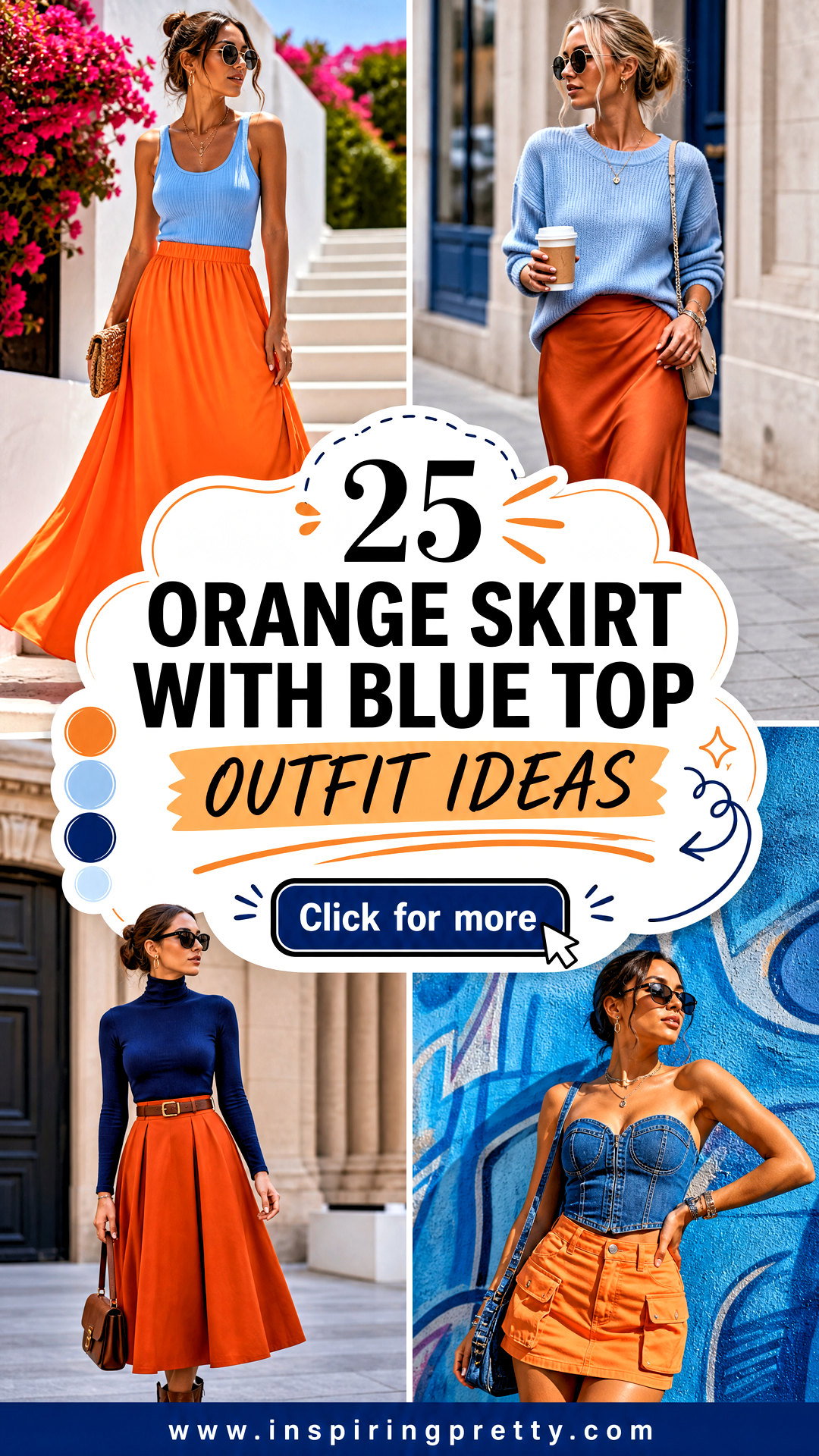 25 Orange Skirt With Blue Top Outfit Ideas for Color Lovers - 25 Orange Skirt With Blue Top Outfit Ideas for Color Lovers