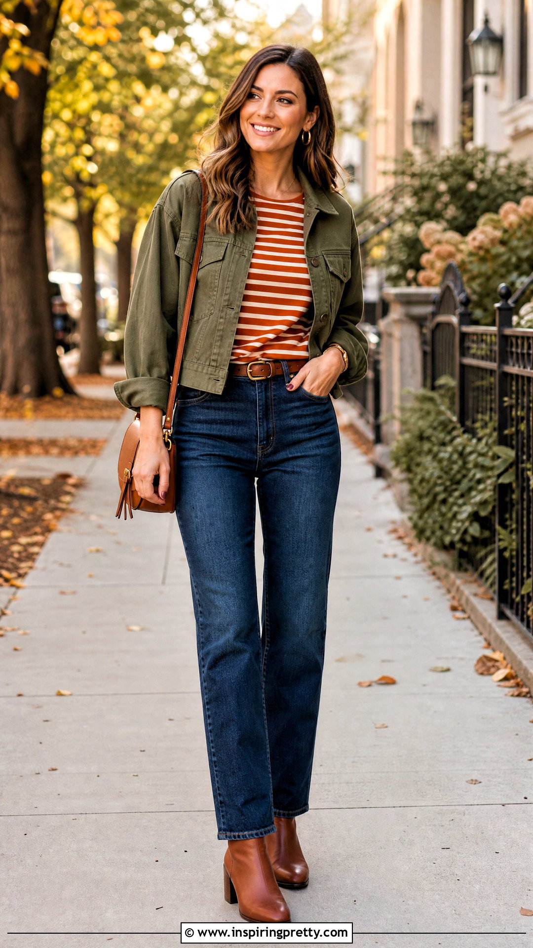 Orange Striped Top With Dark Wash Jeans - 50 stripes top outfit ideas