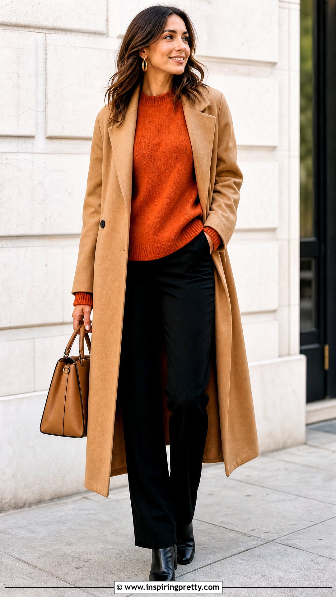 Orange Sweater With Black Pants - 50 orange tops outfit ideas