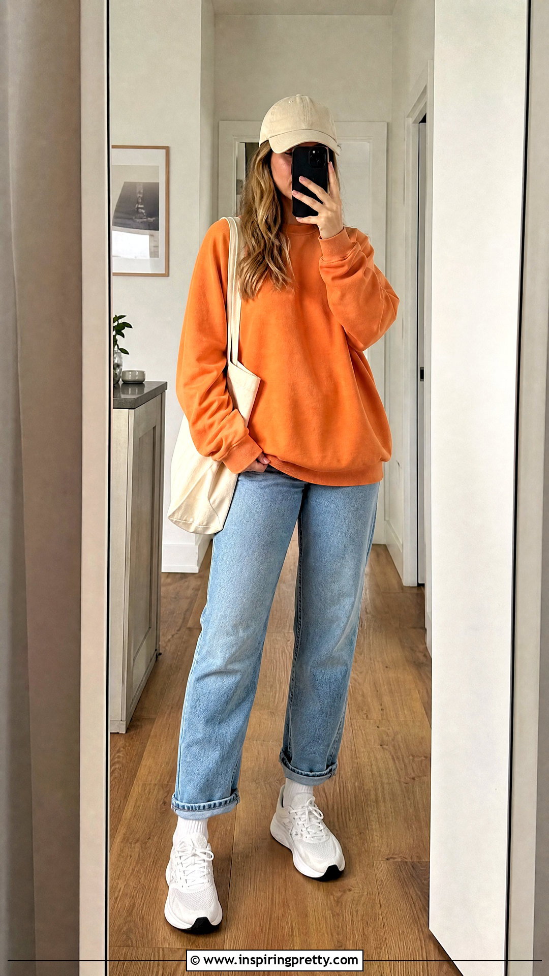 Orange Sweatshirt And Relaxed Jeans - 20 Casual Outfit With Orange Top And Jeans
