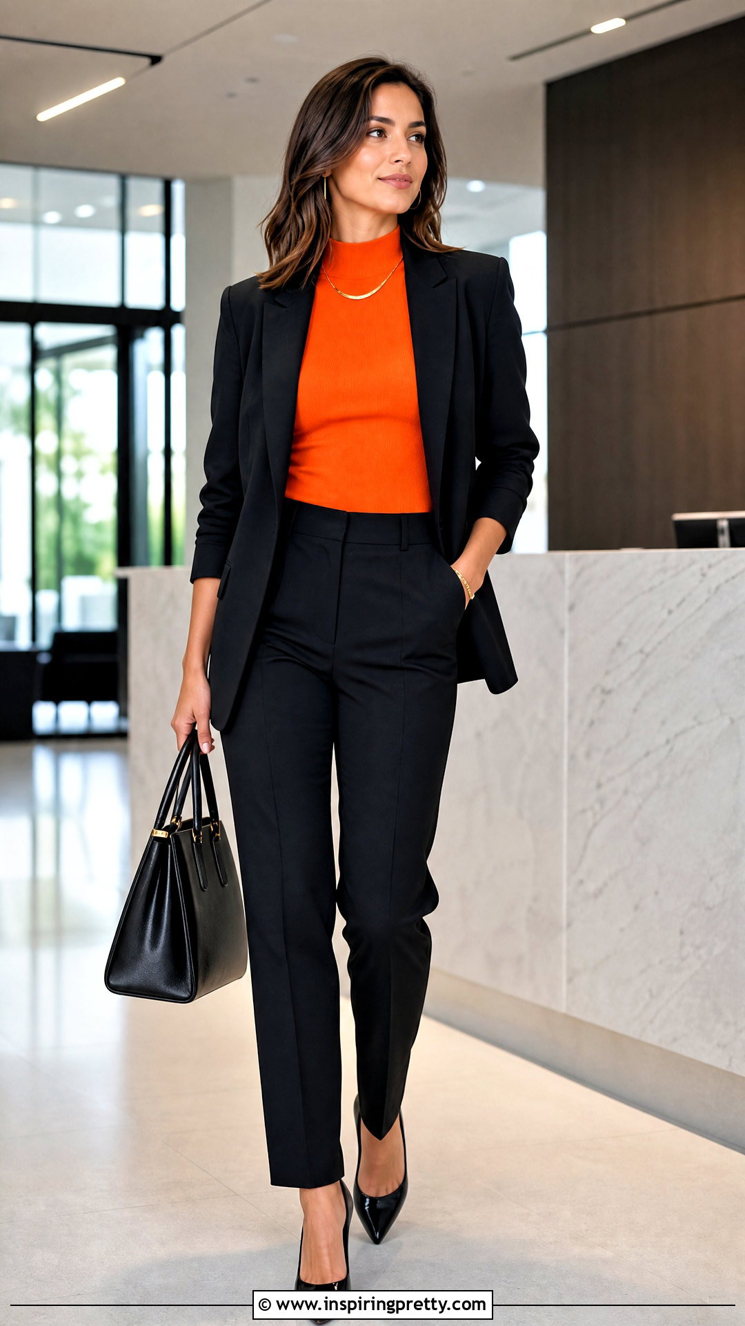 Orange Tank Top With Black Blazer - 50 orange tank top outfit ideas