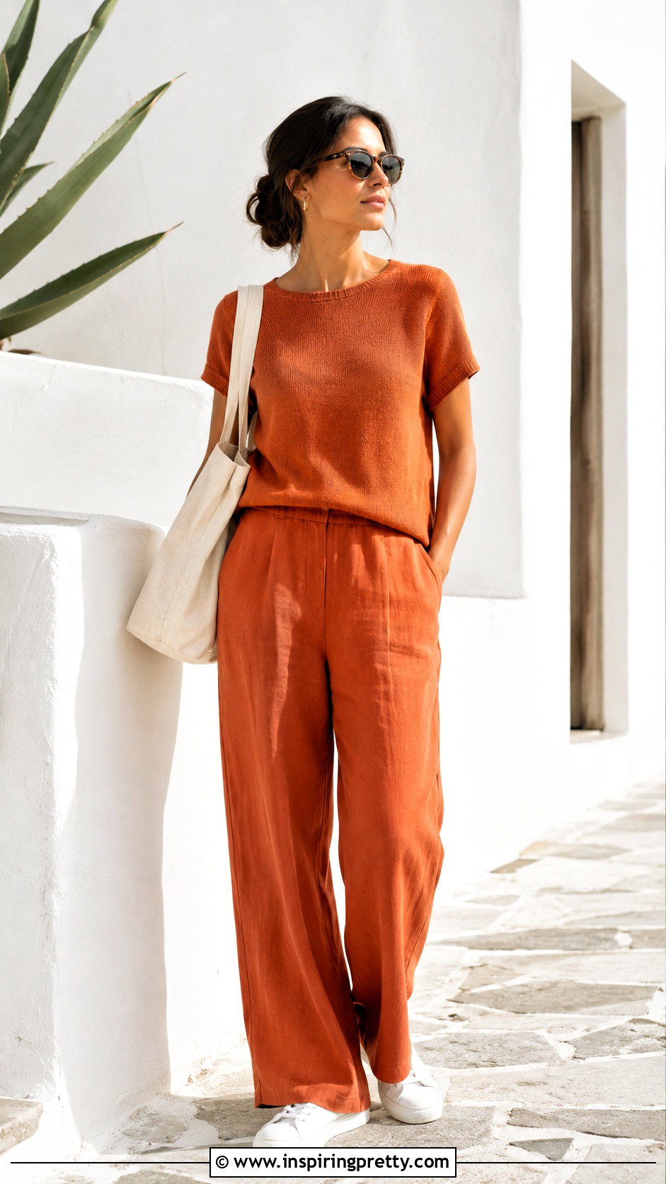 Orange Top With Matching Relaxed Trousers - 25 casual orange top outfit ideas