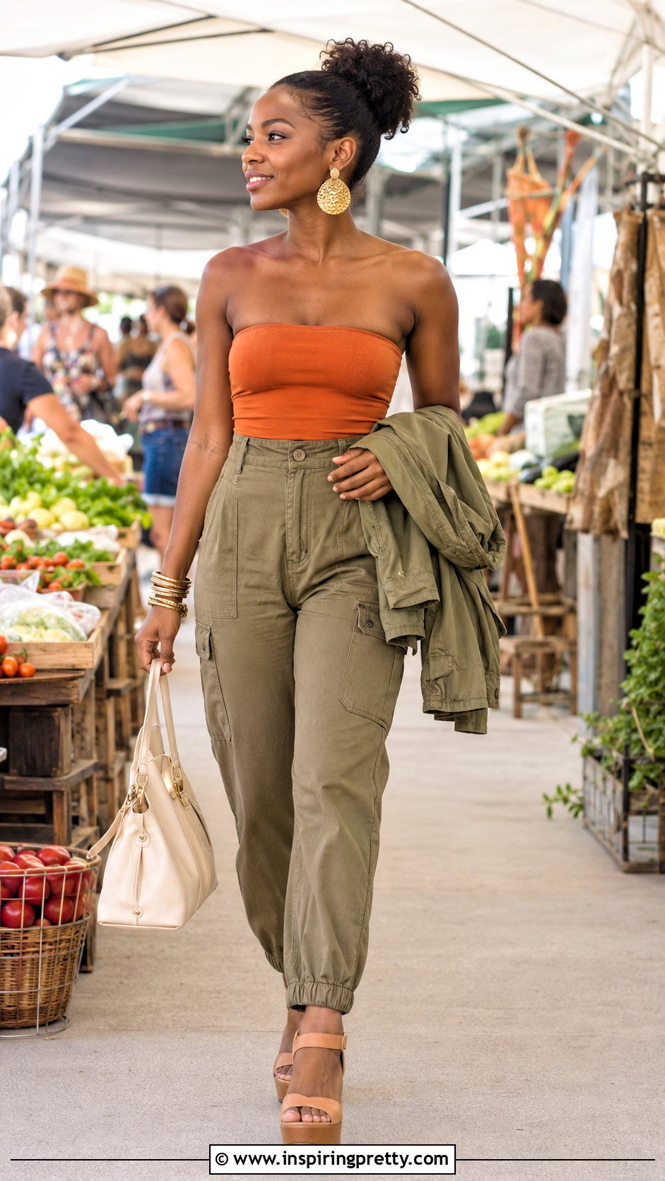Orange Tube Top Outfit With Khaki Pants - 50 tube top outfit black women