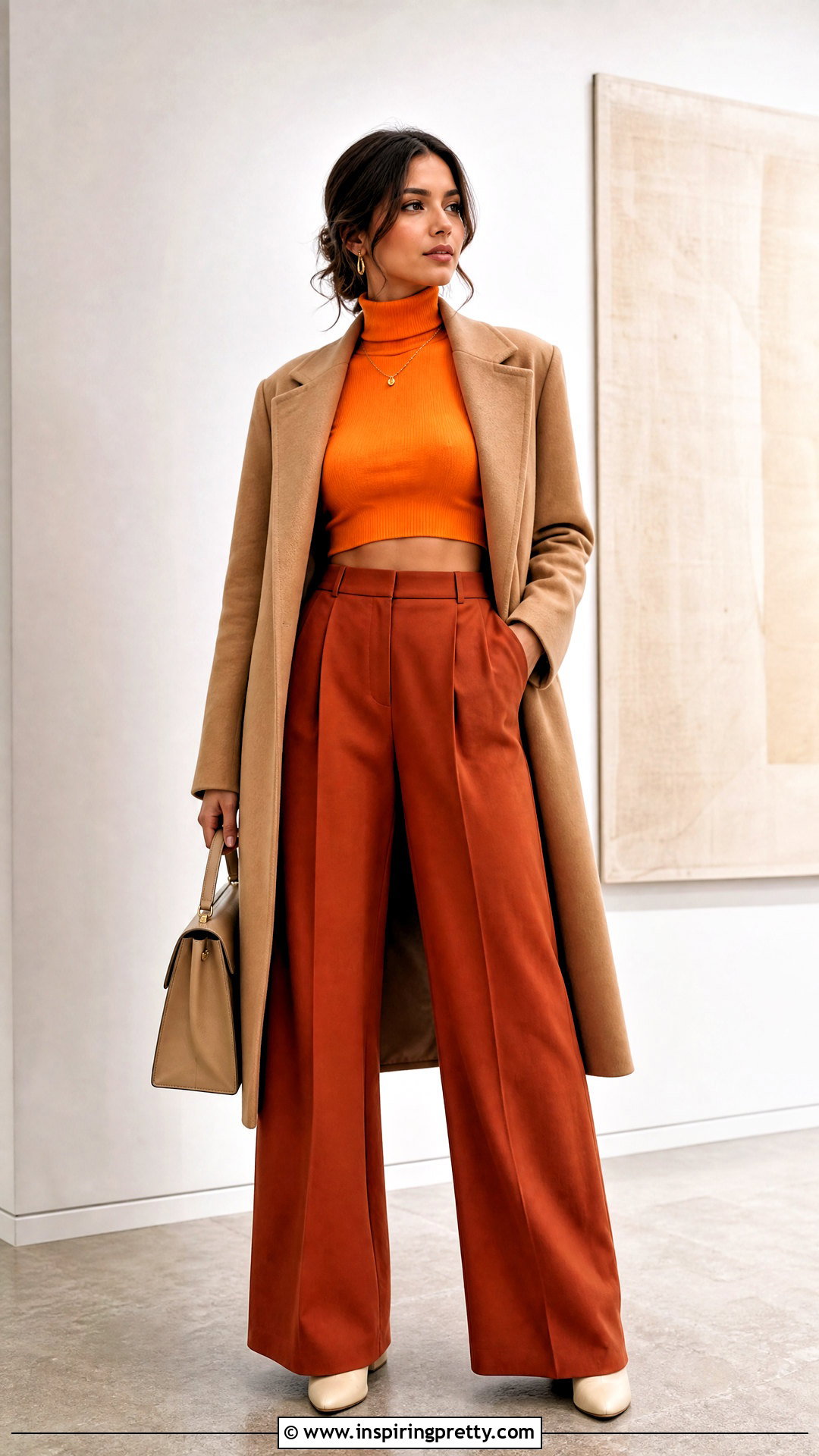 Orange Turtleneck Crop Top With Matching Orange Pants - 20 orange turtleneck crop top outfit ideas