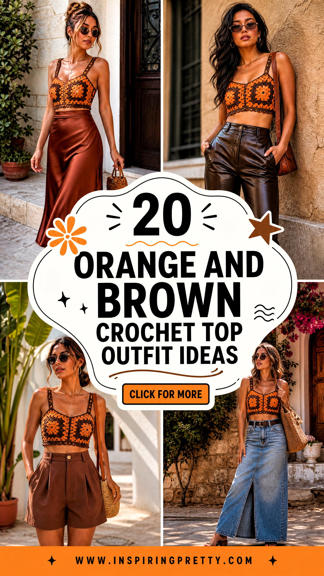 20 Orange and Brown Crochet Top Outfit Ideas for Boho Summer - 20 Orange and Brown Crochet Top Outfit Ideas for Boho Summer