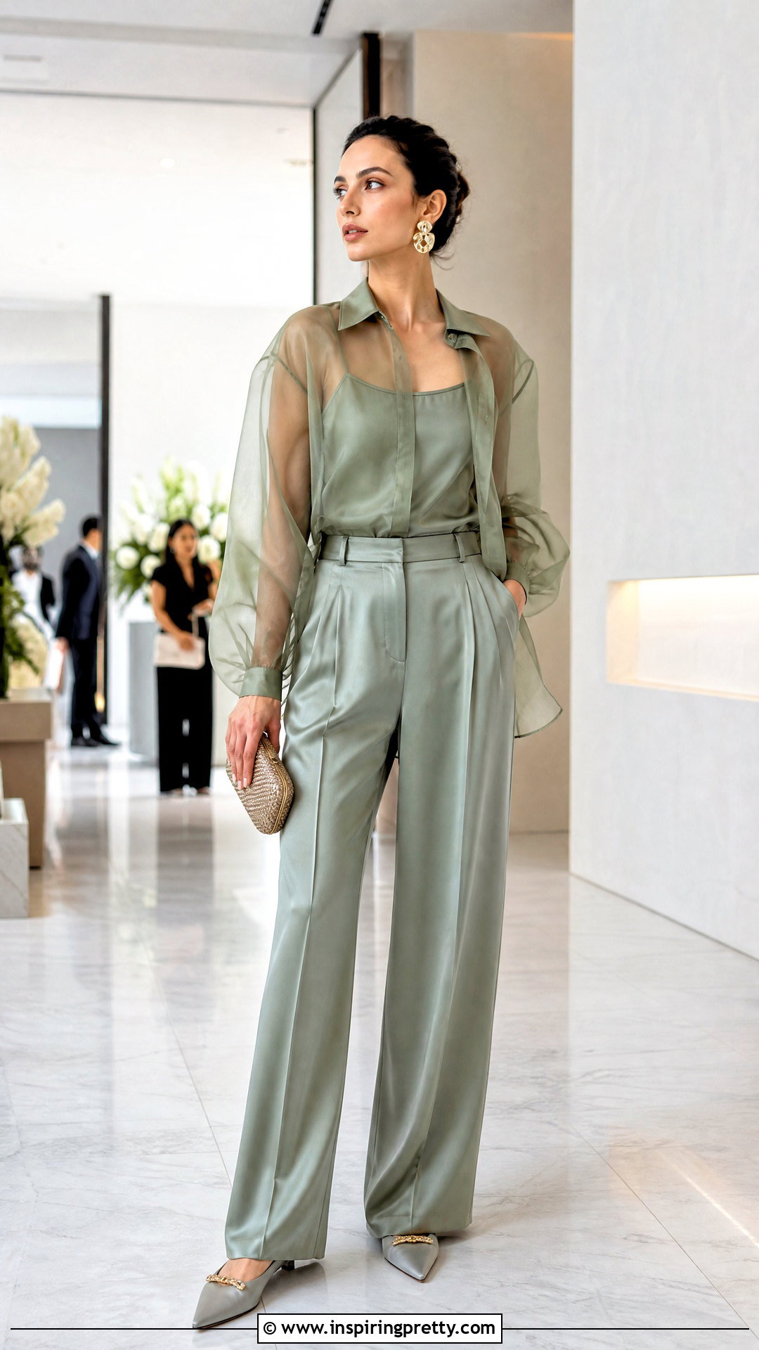 Organza Blouse And Silk Trousers Outfit - 20 top and trousers outfit materials