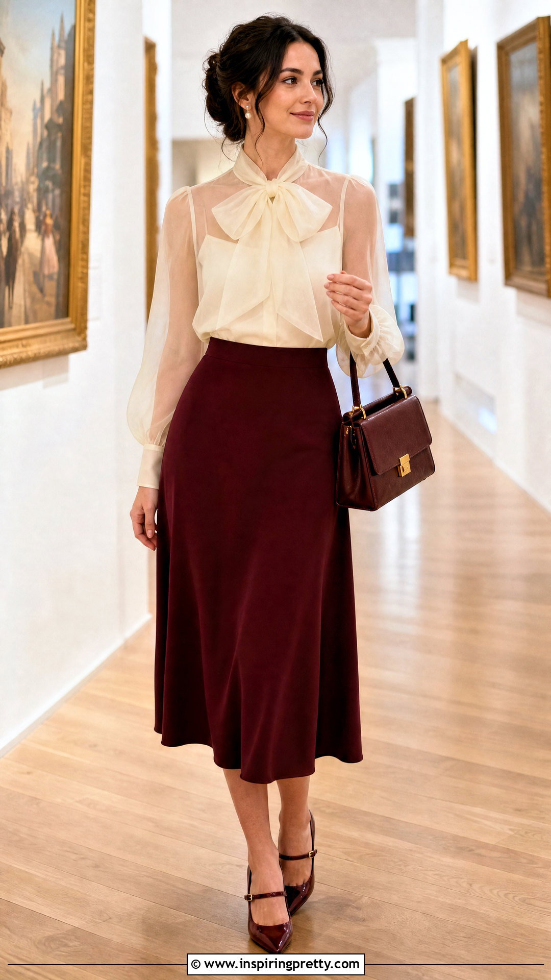 Organza Bow Top With A Line Skirt - 50 organza tops outfit ideas