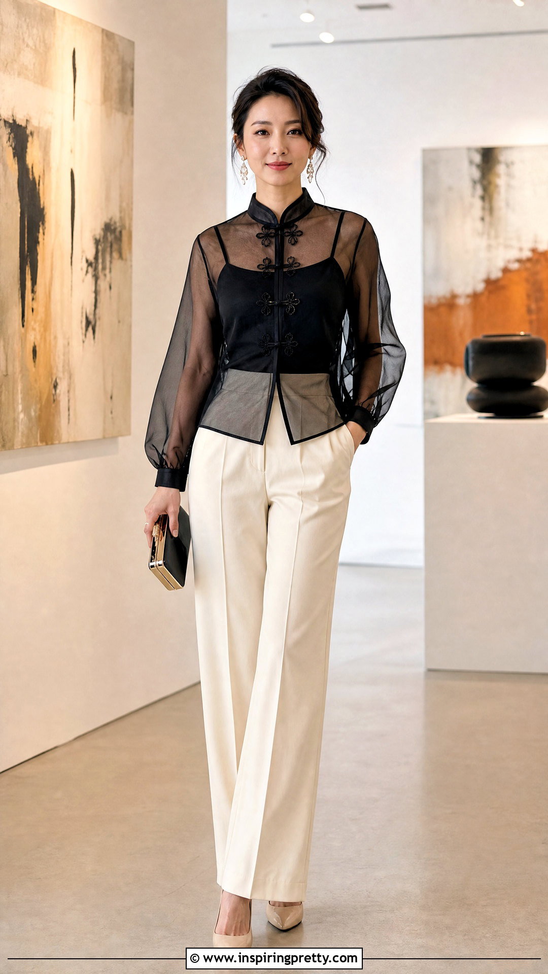 Organza Chinese Top With Camisole And Pants - 50 chinese top outfit ideas