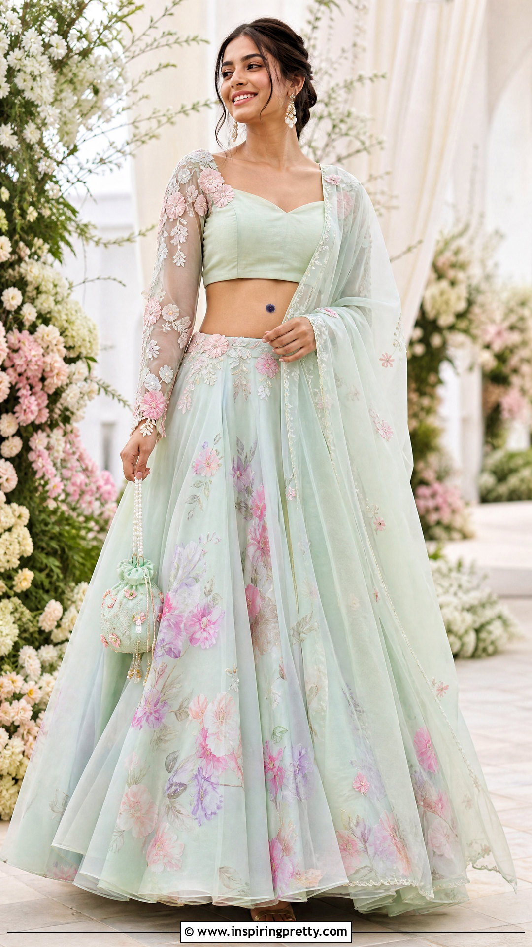 Organza Crop Top Lehenga - 50 lehenga blouse designs crop tops outfit ideas