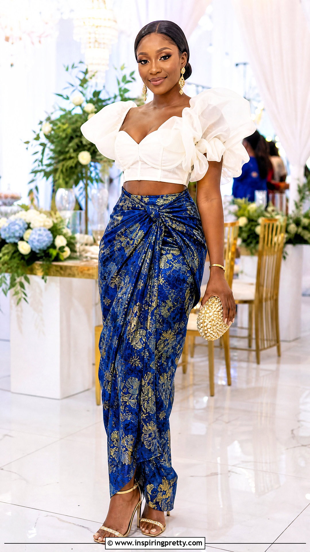 Organza Crop Top With High Waisted Wrapper Skirt - 20 Nigerian Organza Tops Blouses