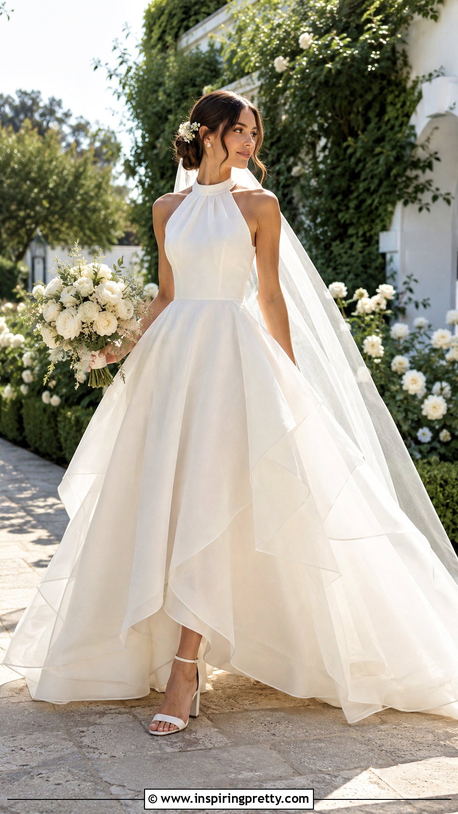 Organza Halter Ball Gown Wedding Dress With Floral Hair Pins - 25 Halter Top Ball Gown Wedding Dress outfit ideas