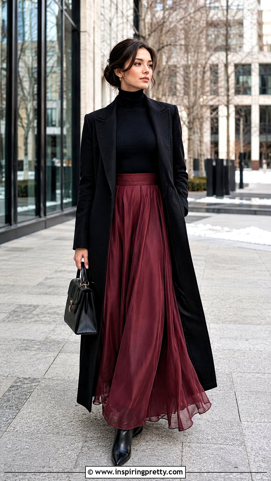 Organza Maxi Skirt With Fitted Turtleneck - 20 organza skirt and top outfit ideas
