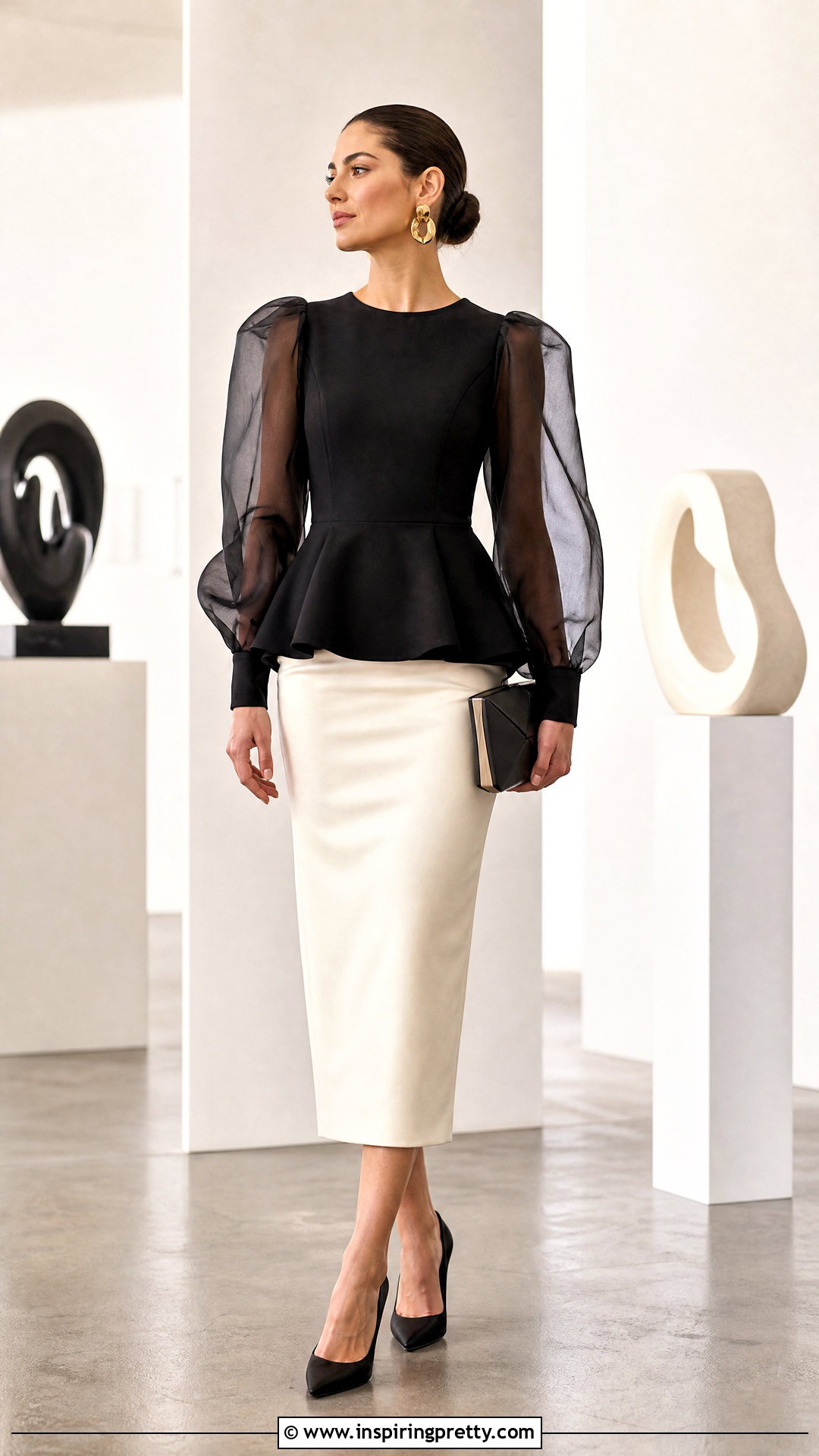 Organza Peplum Top With Column Skirt - 50 peplum top with skirt outfits