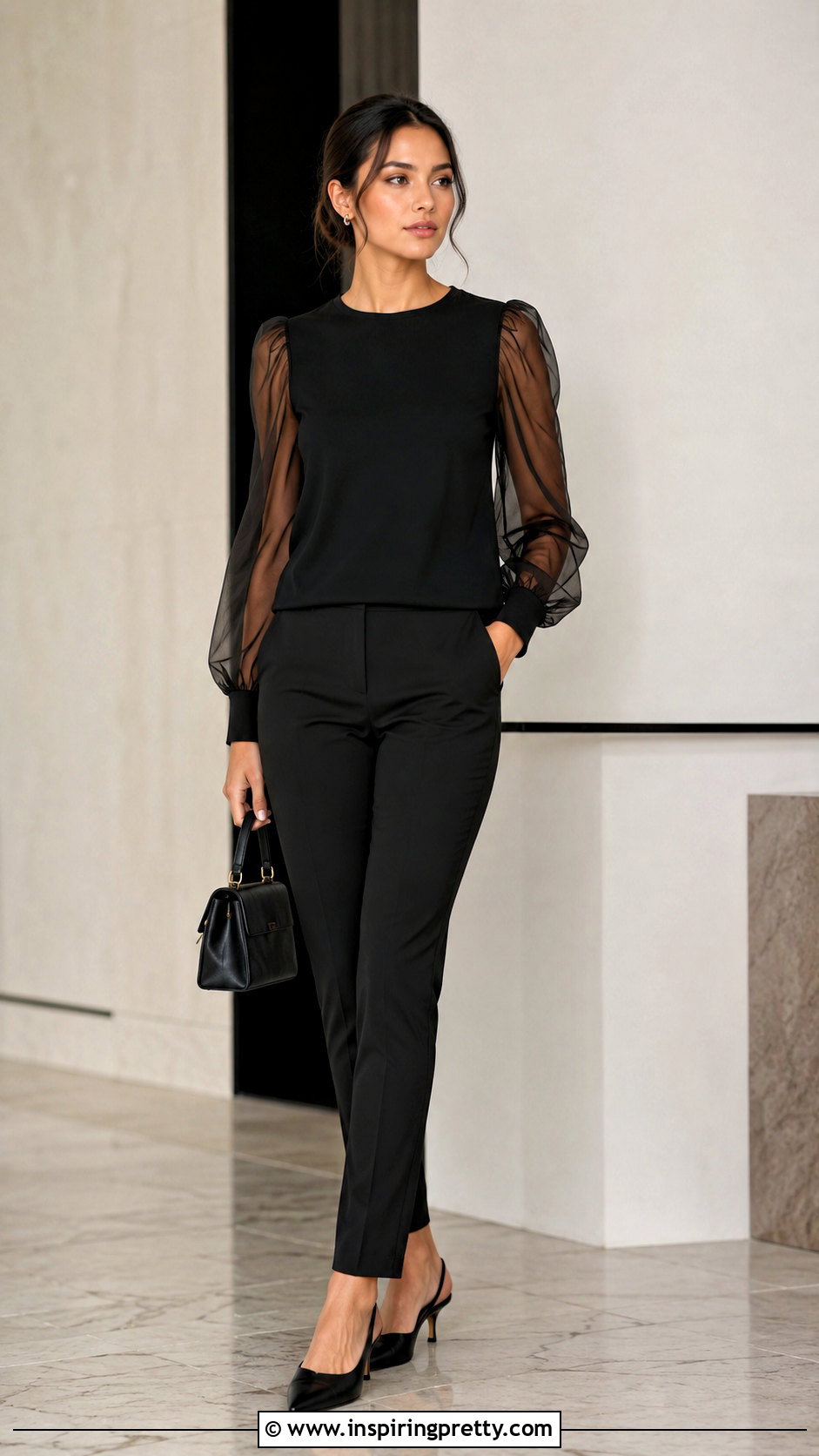 Organza Sleeve Top With Cigarette Pants - 50 formal tops outfit ideas