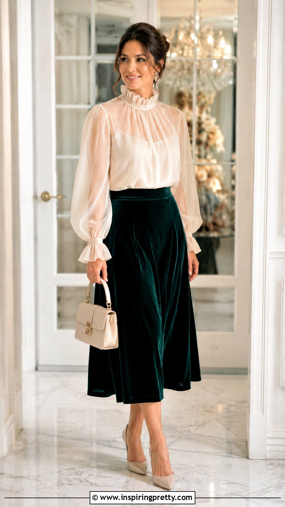 Organza Top With A Velvet Skirt - 50 Organza Top Outfit ideas