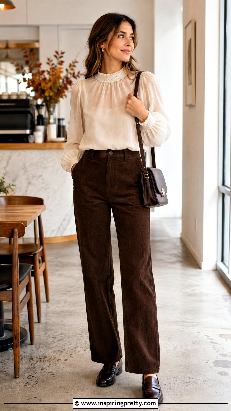 Organza Top With Corduroy Trousers - 50 Organza Top Outfit ideas