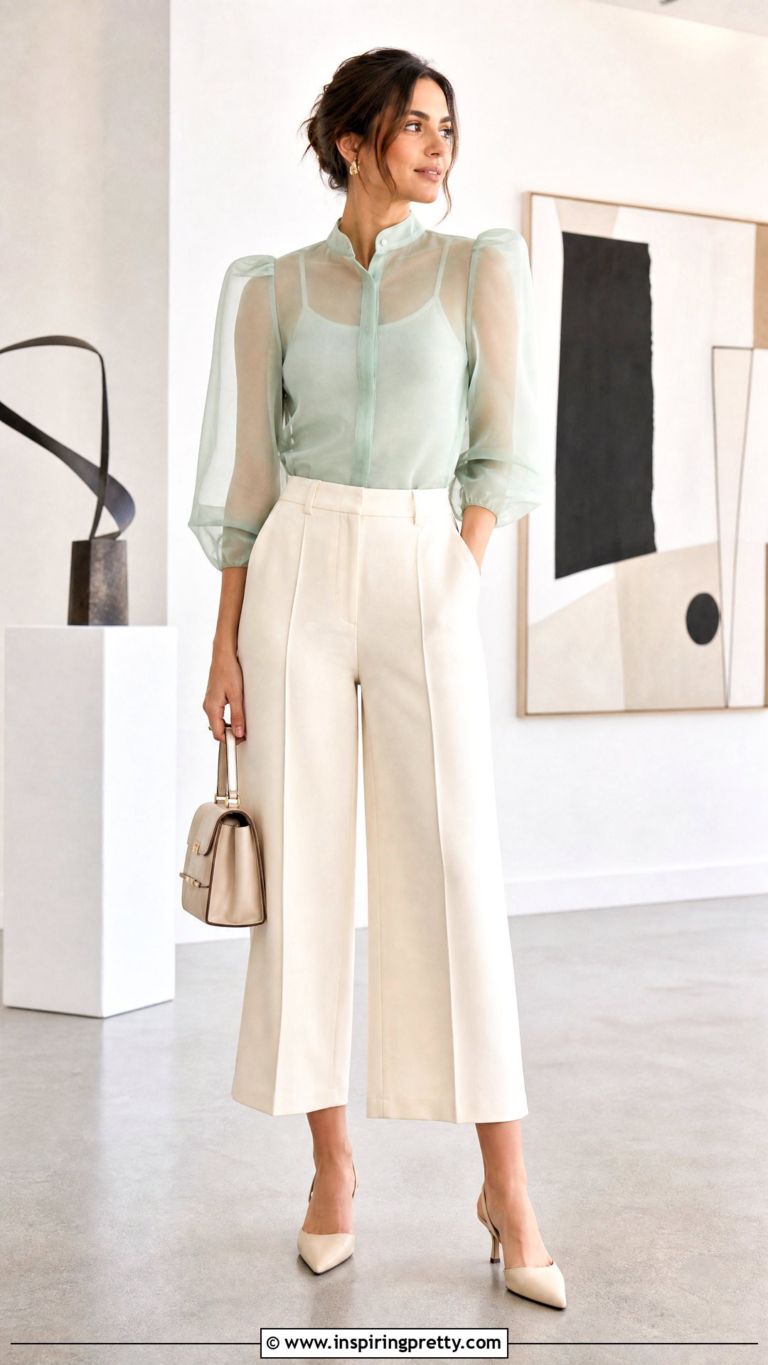 Organza Top With Culottes - 50 organza tops outfit ideas