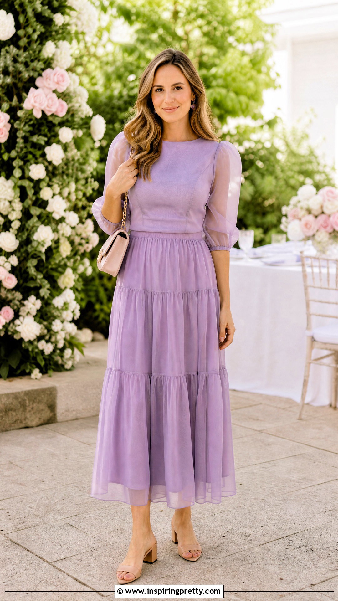 Organza Top With Tiered Midi Skirt - 50 organza tops outfit ideas