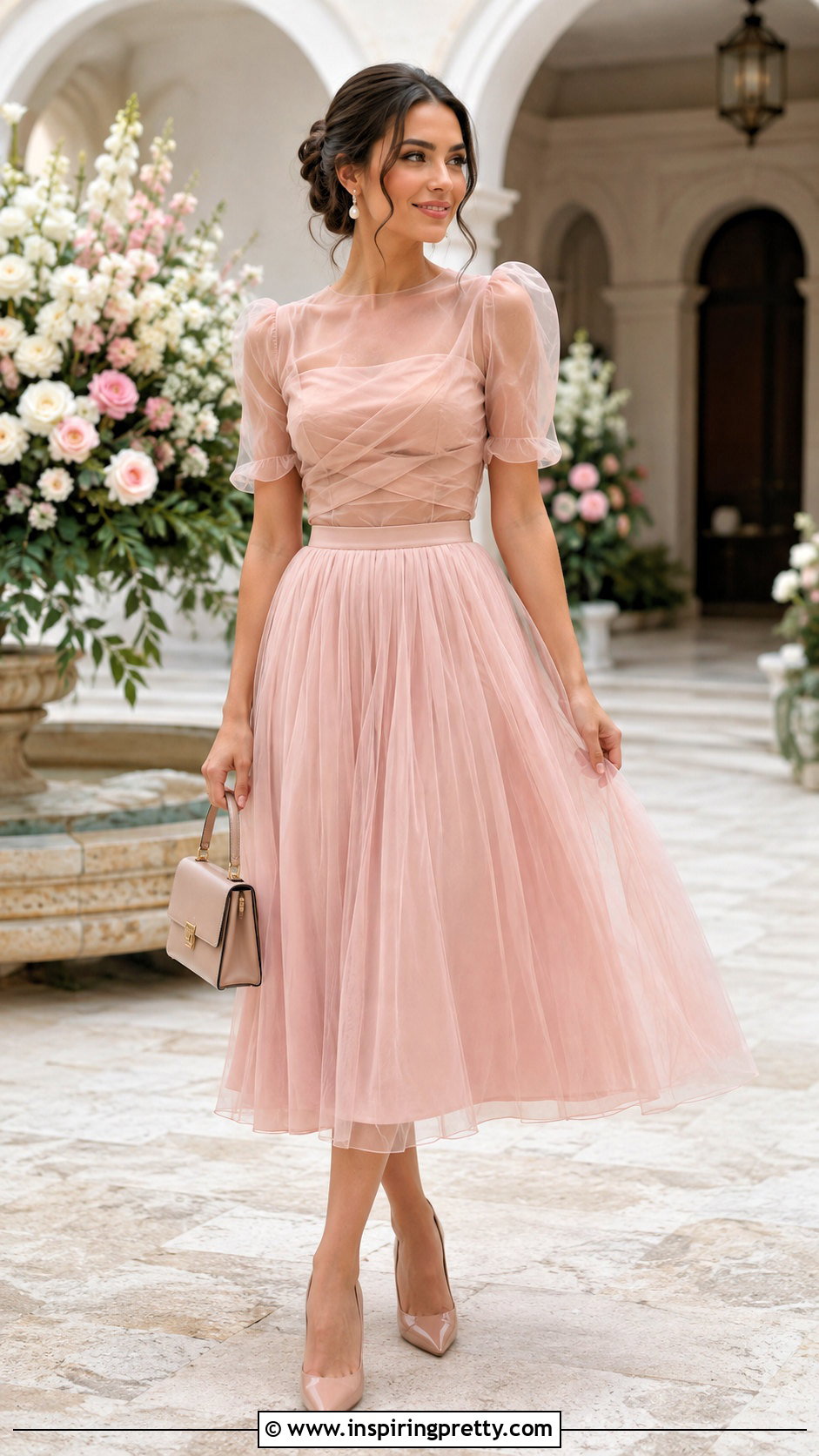 Organza Top With Tulle Midi Skirt - 50 Organza Top Outfit ideas