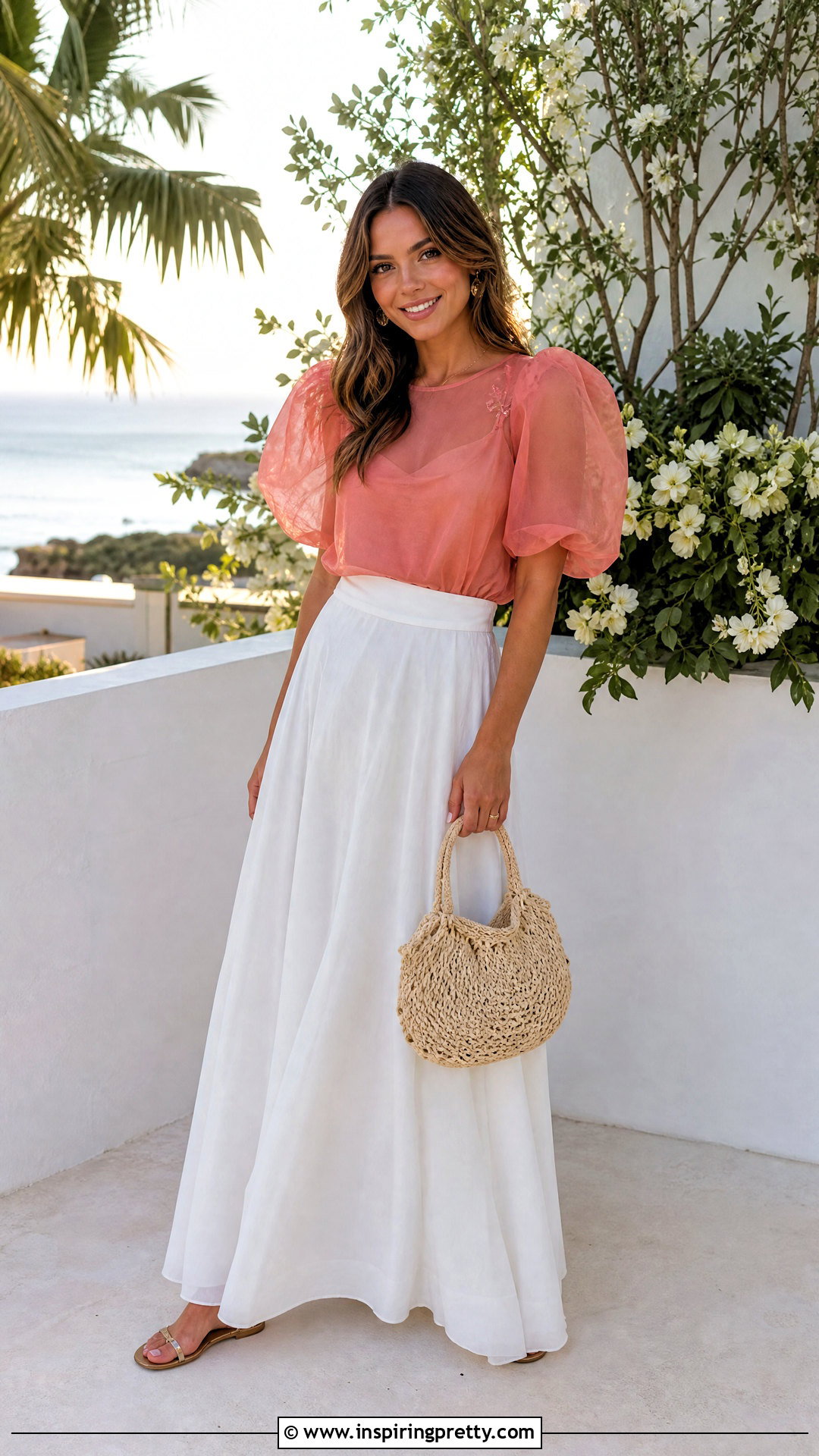 Organza Top With White Maxi Skirt - 50 organza tops outfit ideas