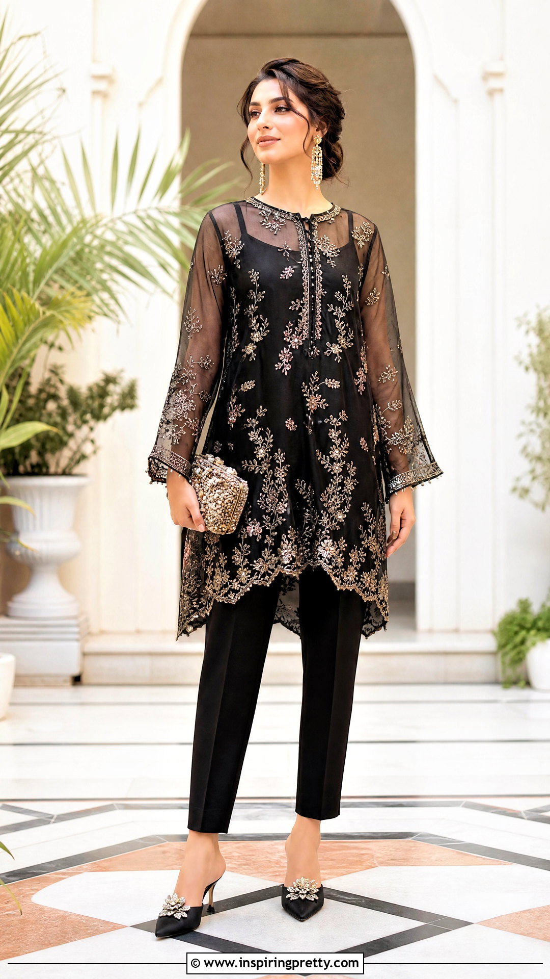 Organza Tunic Top With Cigarette Pants - 50 organza tops outfit ideas