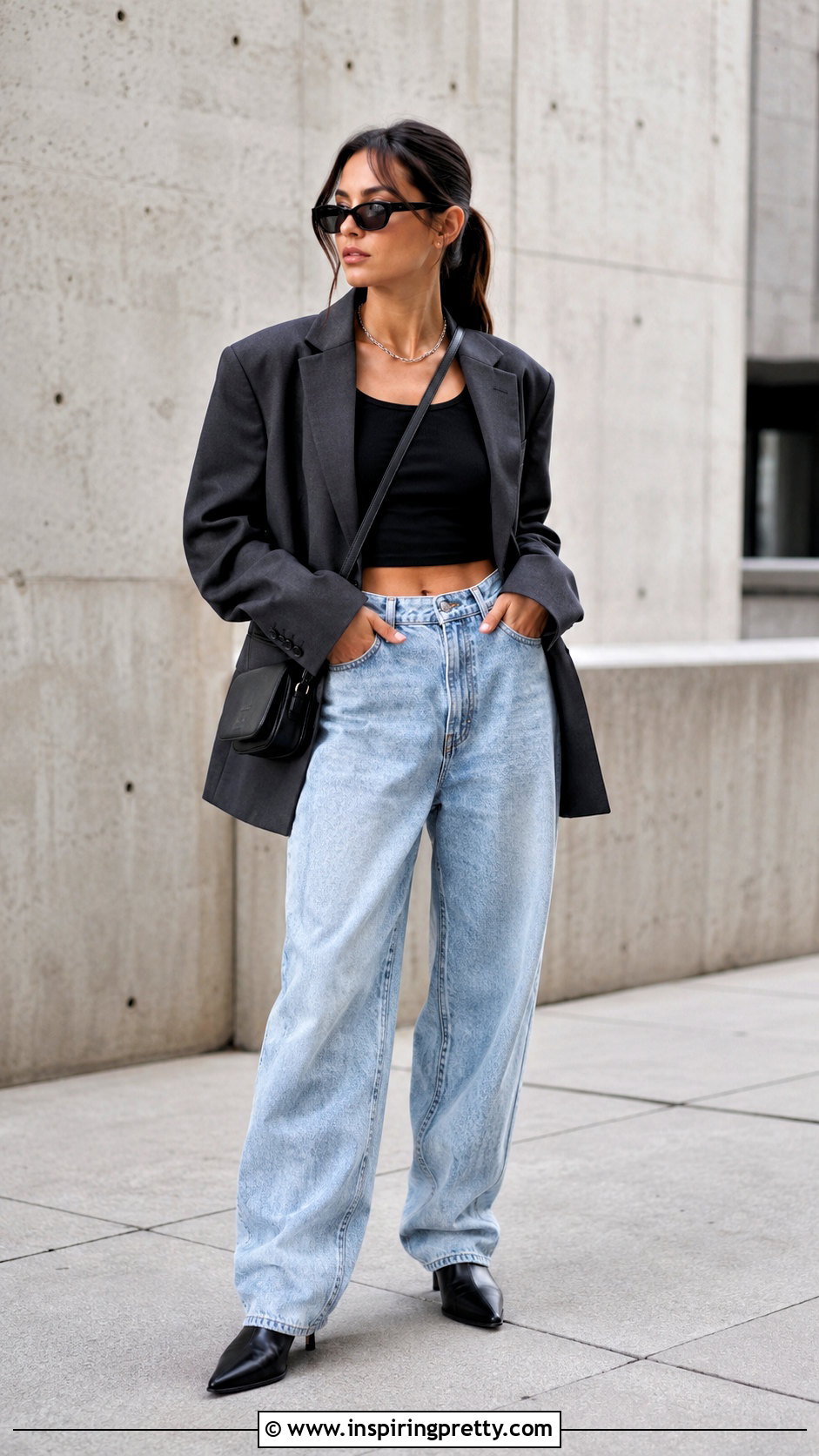 Oversized Blazer Crop Top Baggy Jeans - 20 blazer with crop top and jeans