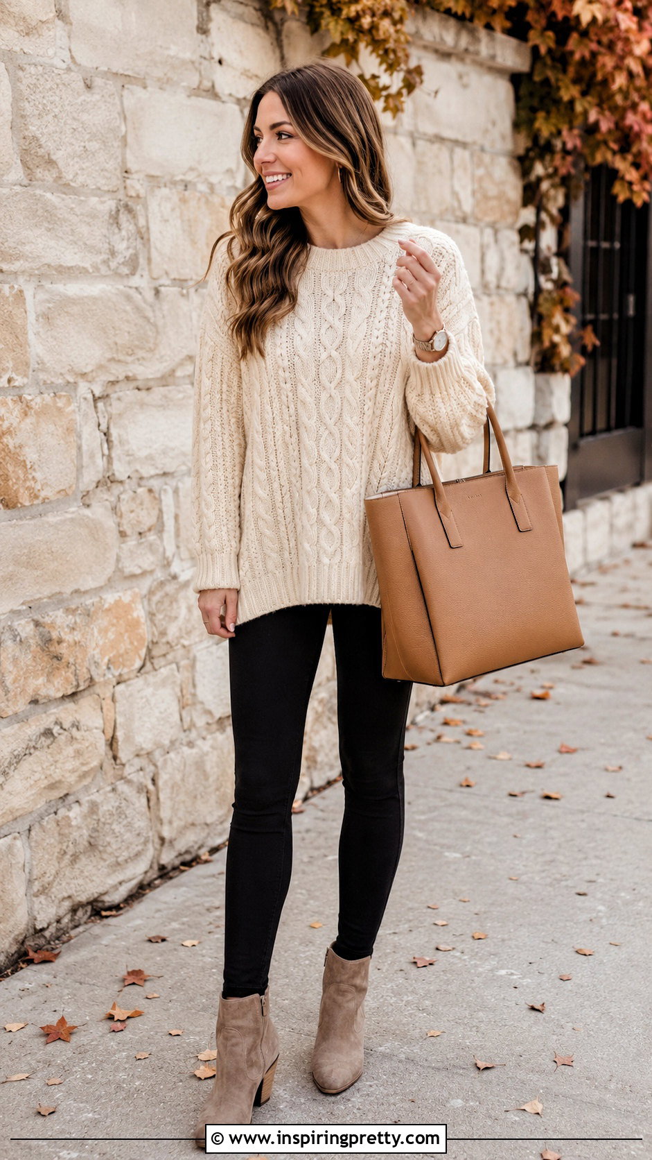 Oversized Cable Knit Sweater Top With Leggings - 25 tops that look good with leggings