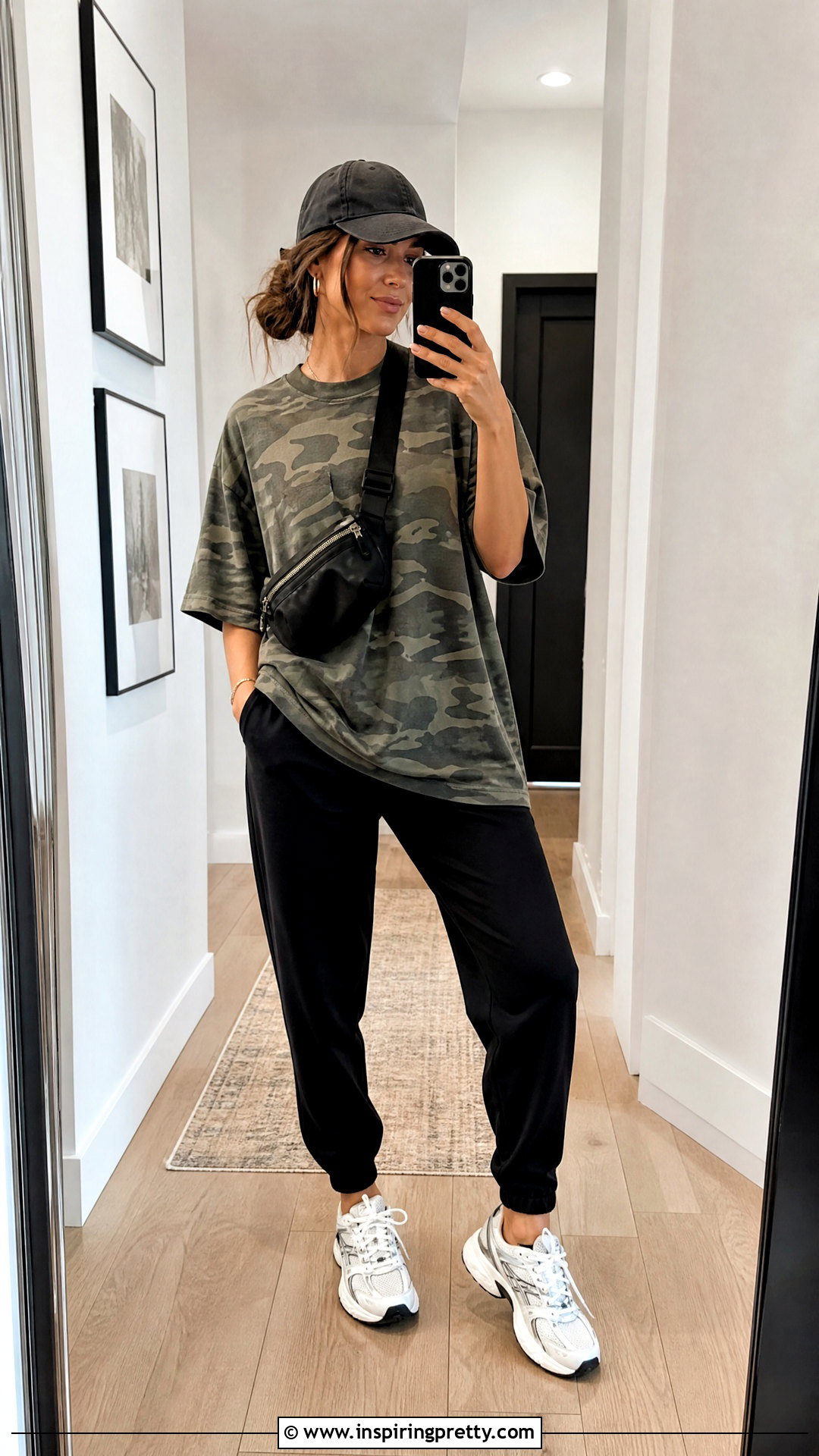 Oversized Camo Tee With Black Joggers - 20 casual camo top outfit ideas