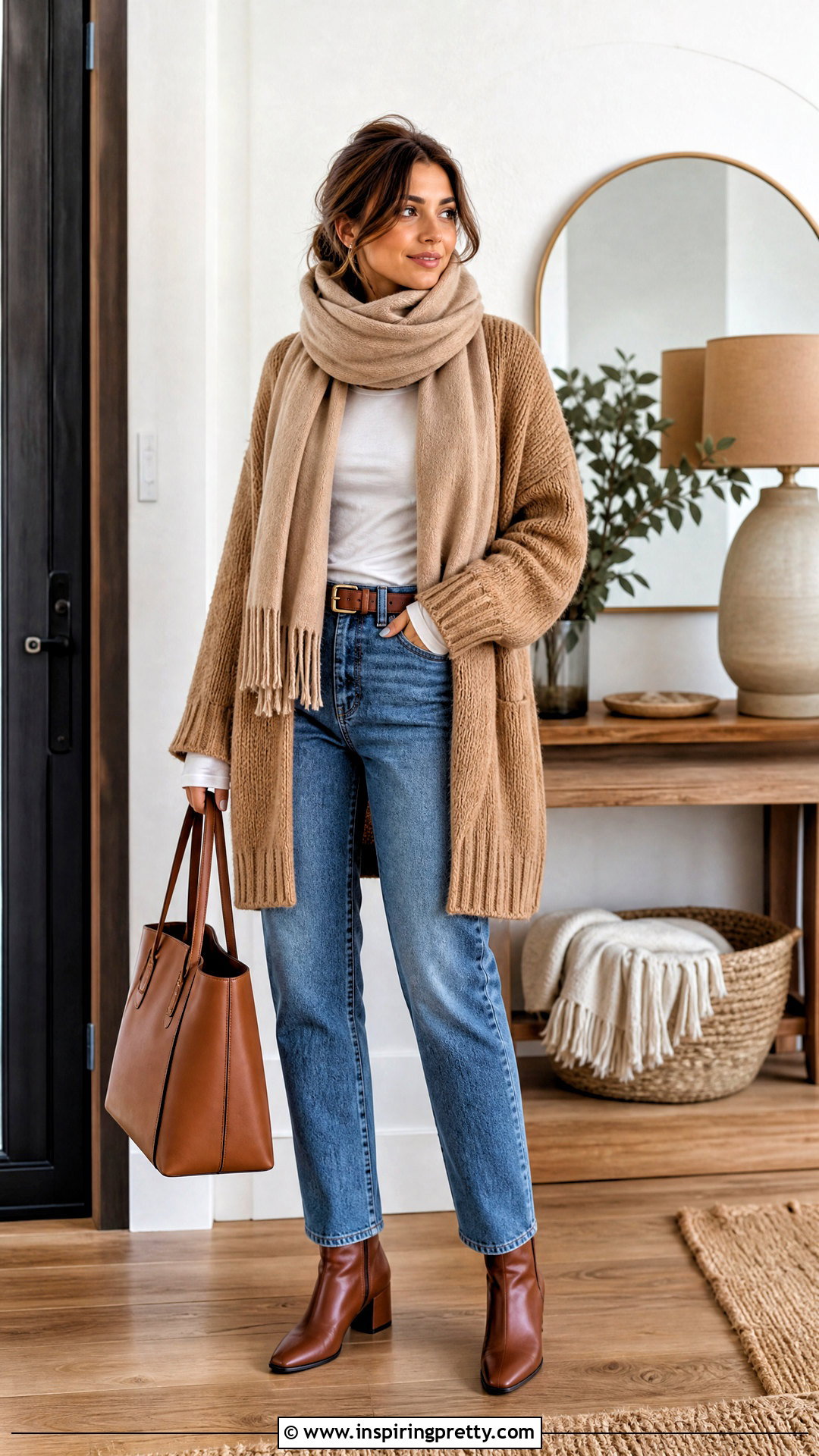 Oversized Cardigan And Straight Jeans Outfit - 50 winter tops aesthetics