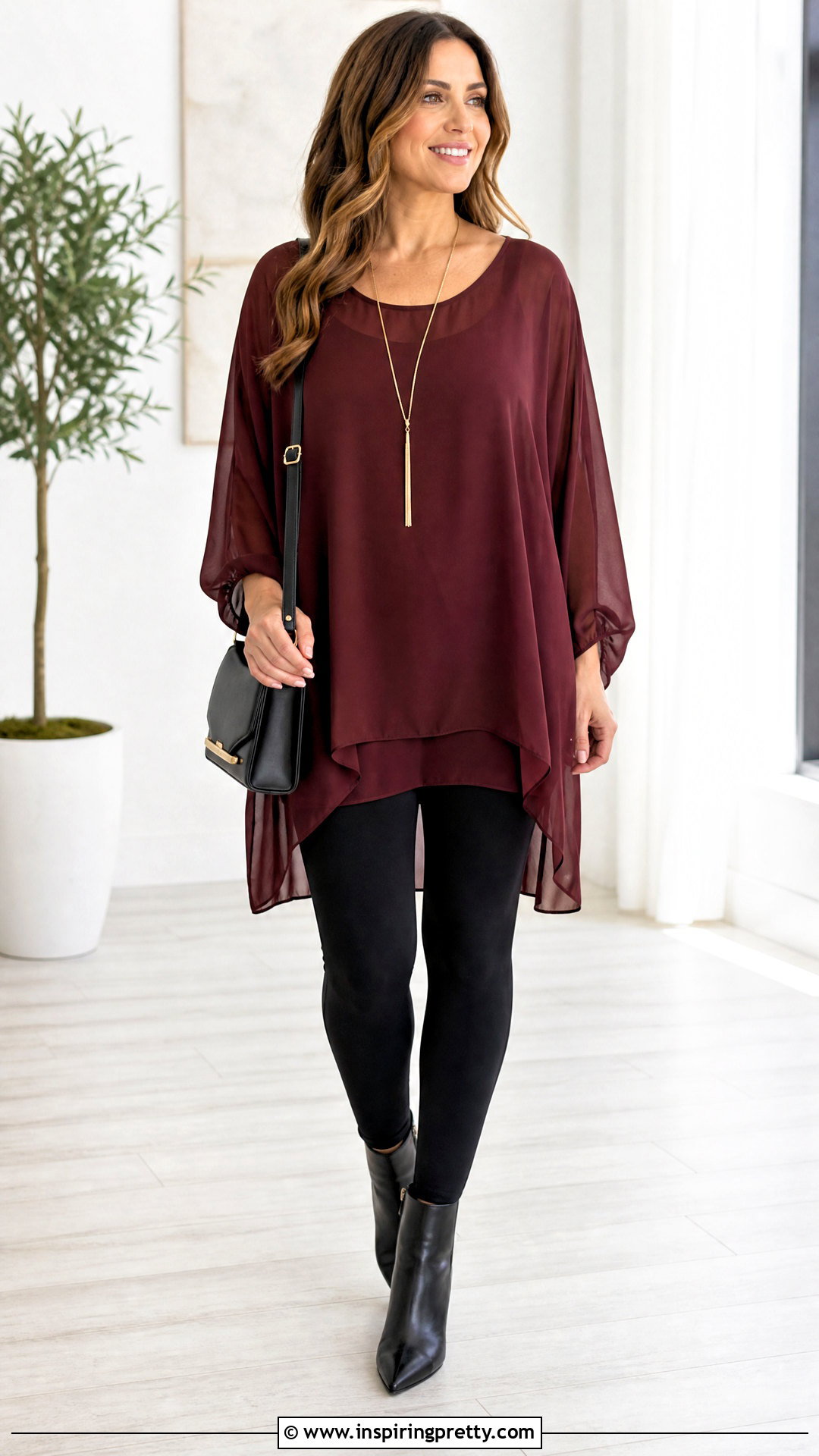 Oversized Chiffon Top With Leggings - 50 chiffon tops outfit ideas