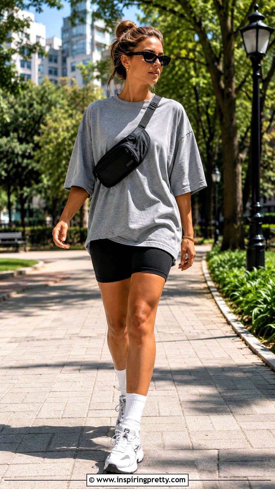 Oversized Cotton T Shirt With Biker Shorts - 50 summer cotton tops outfit ideas