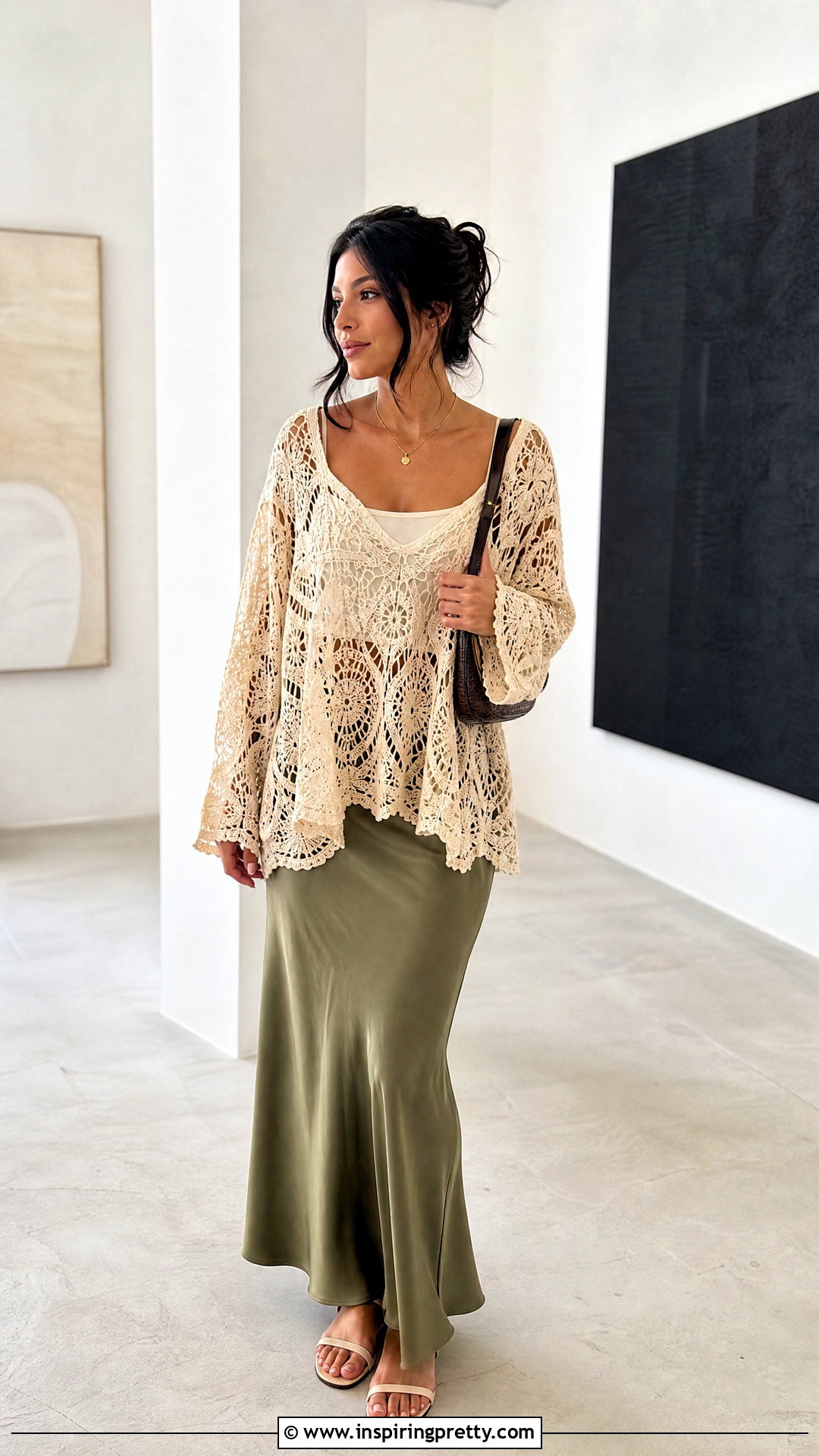 Oversized Crochet Lace Top With Slip Skirt - 50 crochet lace top outfit ideas