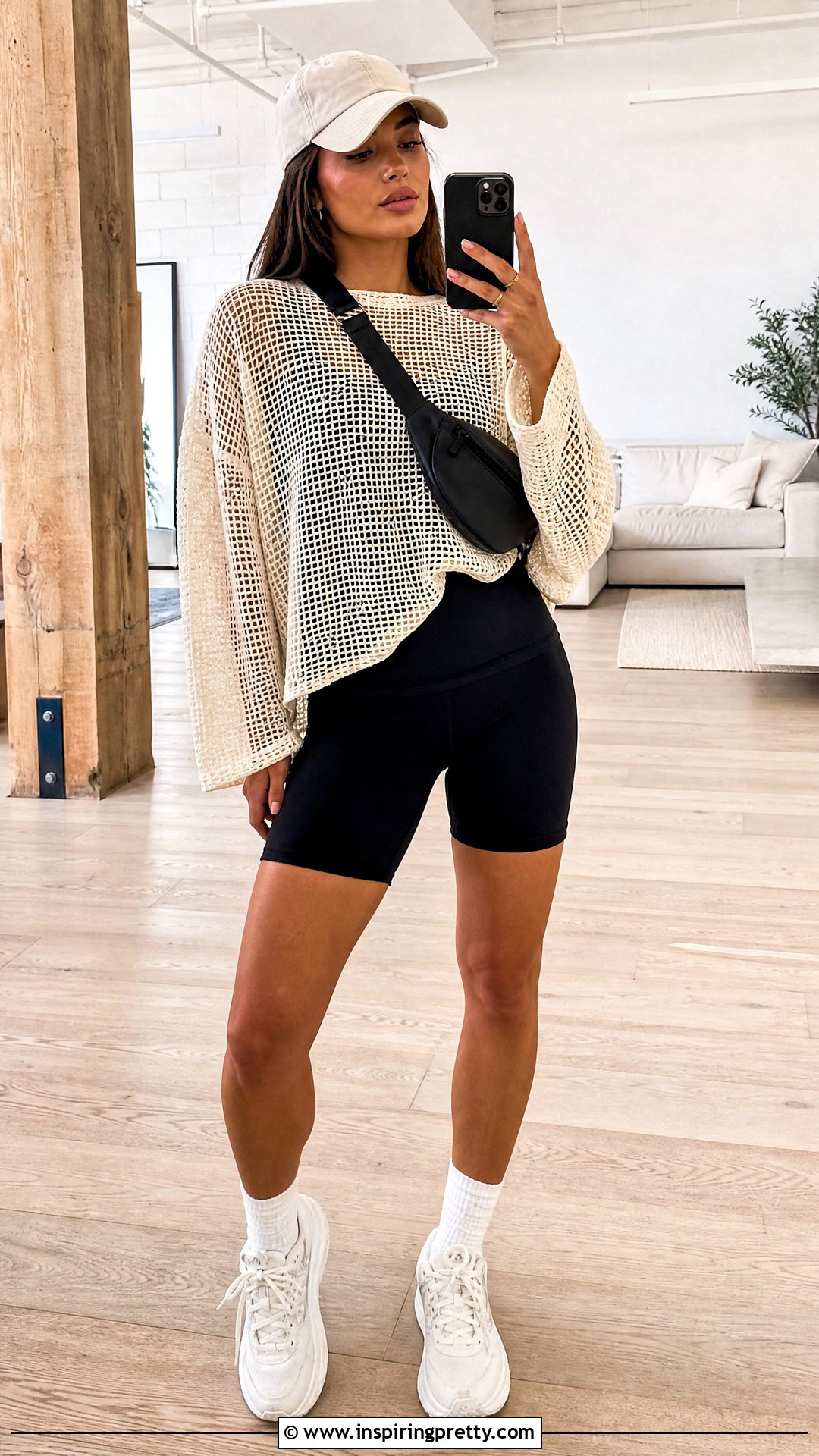 Oversized Crochet Top And Biker Shorts Outfit - 20 crochet top on wooden floor outfit ideas