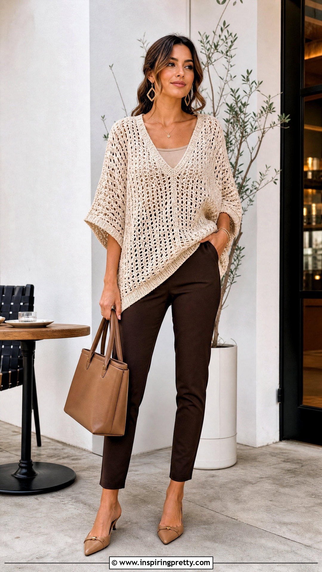 Oversized Crochet Top With Slim Pants - 50 crochet top ideas