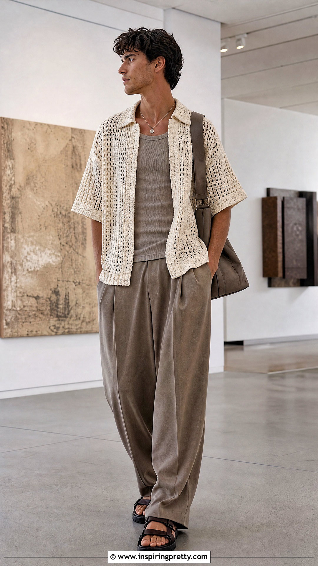 Oversized Crochet Top With Wide Leg Pants - 50 crochet top for men outfit ideas