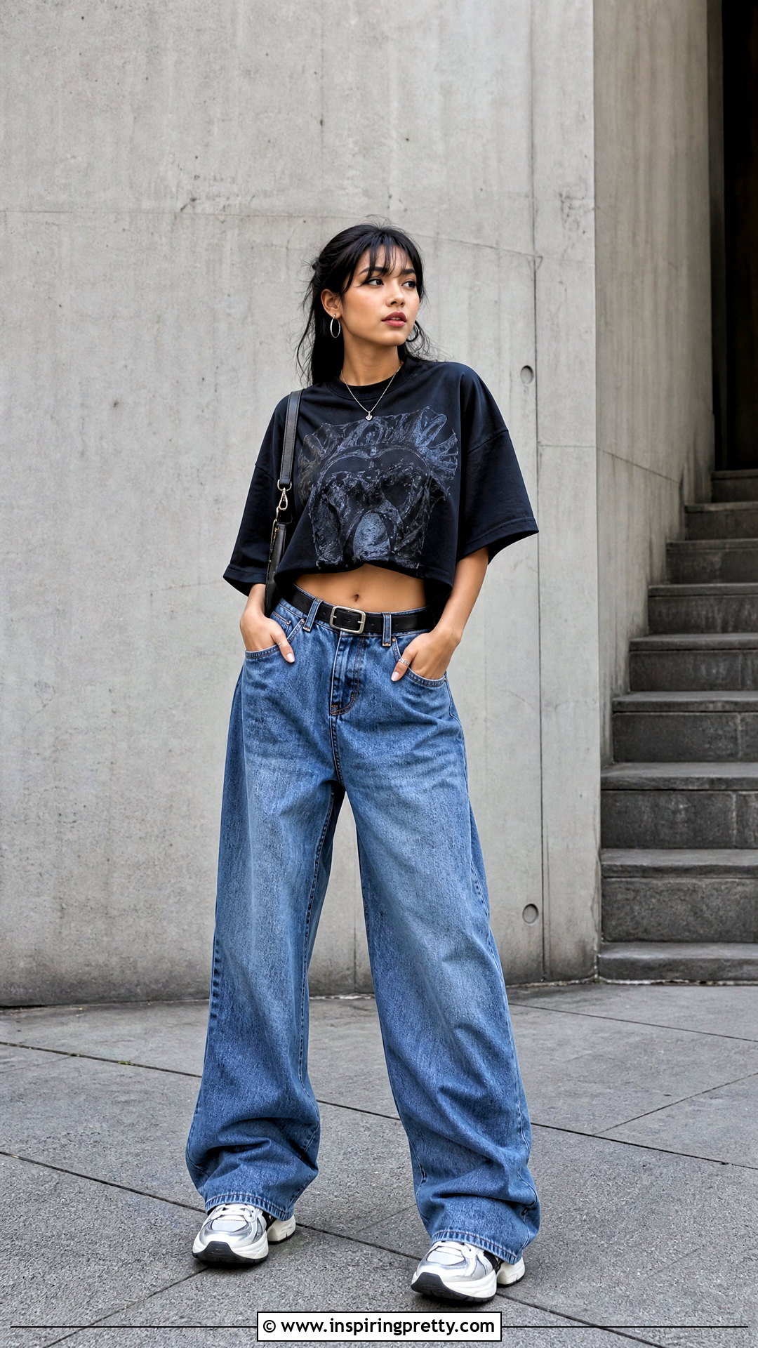 Oversized Crop Top With Baggy Jeans - 50 oversized crop top outfit ideas