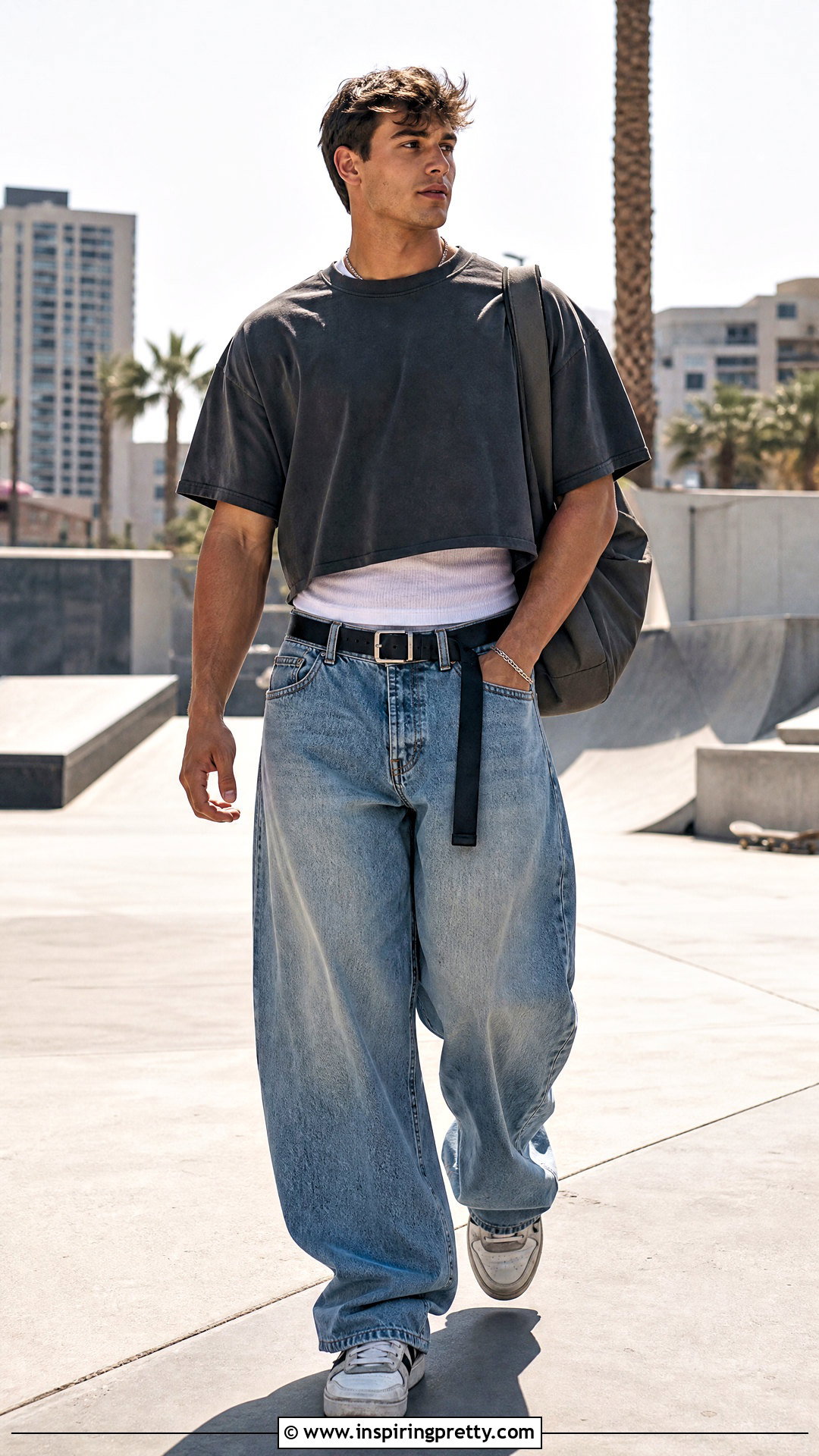 Oversized Crop Top With Baggy Jeans - 50 male crop top outfit ideas
