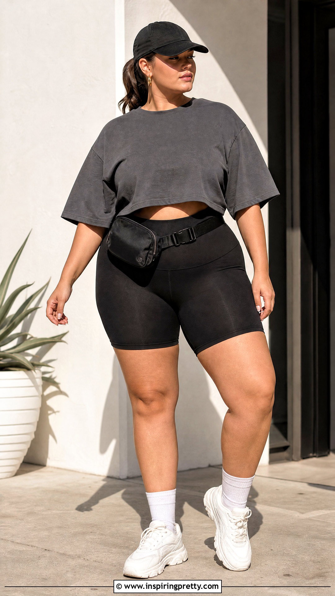 Oversized Crop Top With Biker Shorts - 50 oversized crop top outfit ideas