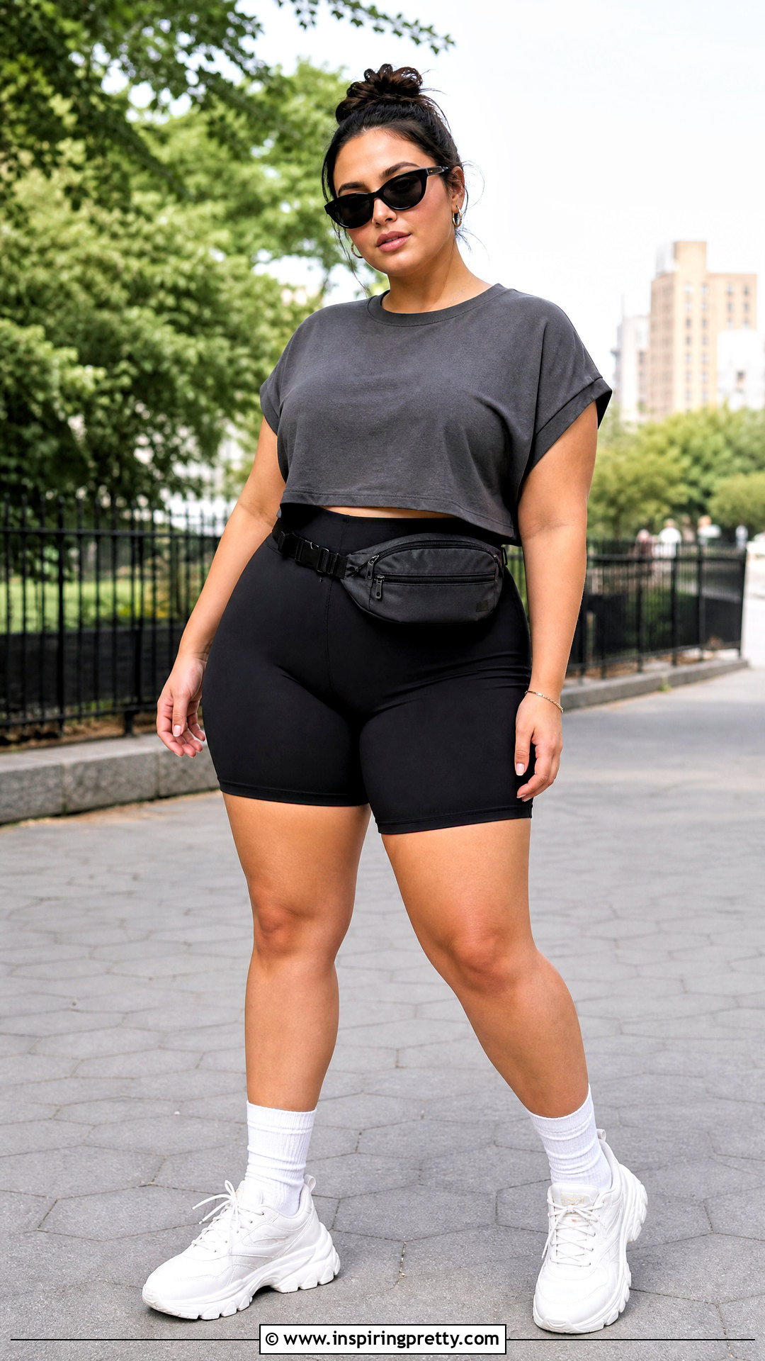 Oversized Crop Top With Biker Shorts - 20 overhang crop top outfit ideas