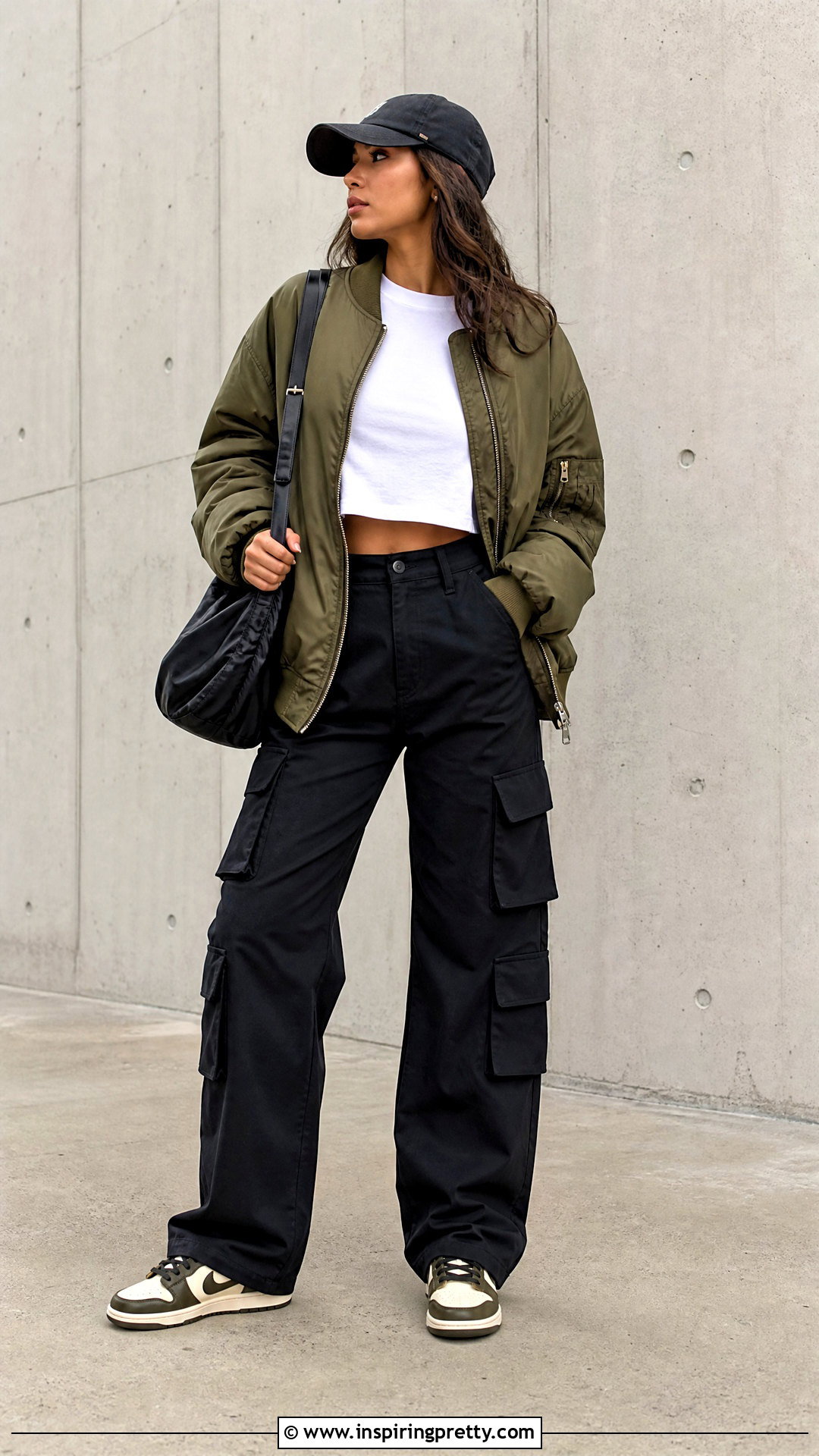 Oversized Crop Top With Bomber Jacket - 50 oversized crop top outfit ideas