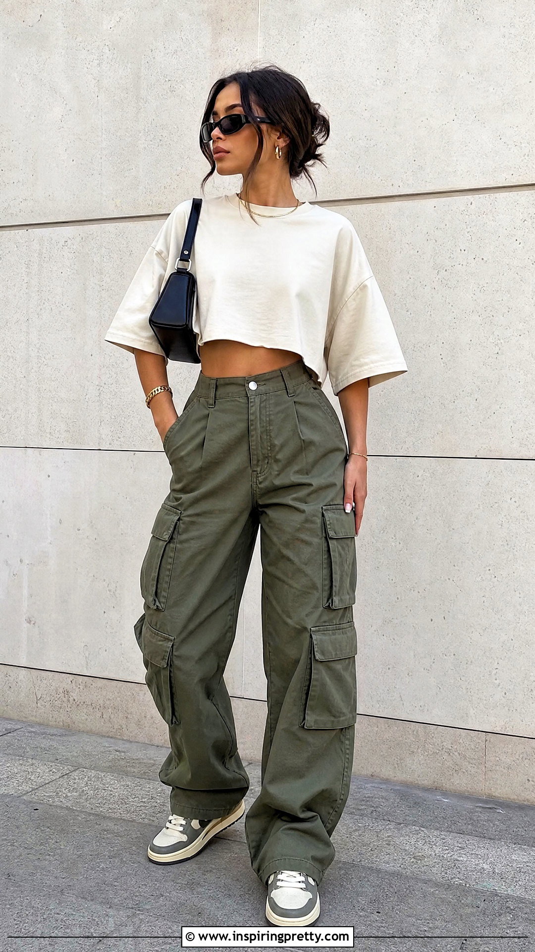 Oversized Crop Top With Cargo Pants - 50 oversized crop top outfit ideas