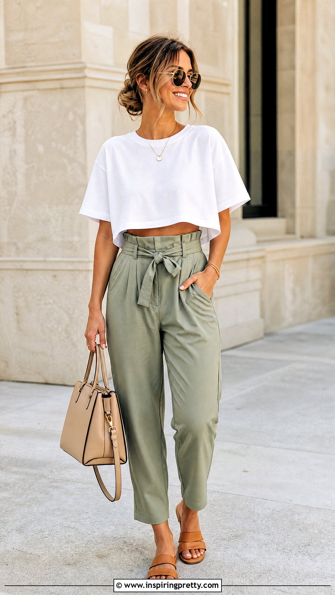 Oversized Crop Top With Paperbag Waist Pants - 50 oversized crop top outfit ideas